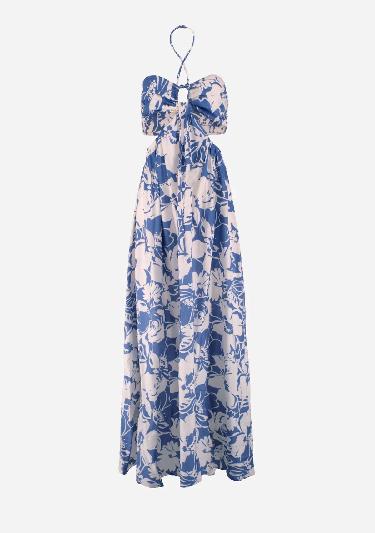 Halter Neck Cutout Midi Dress Blue