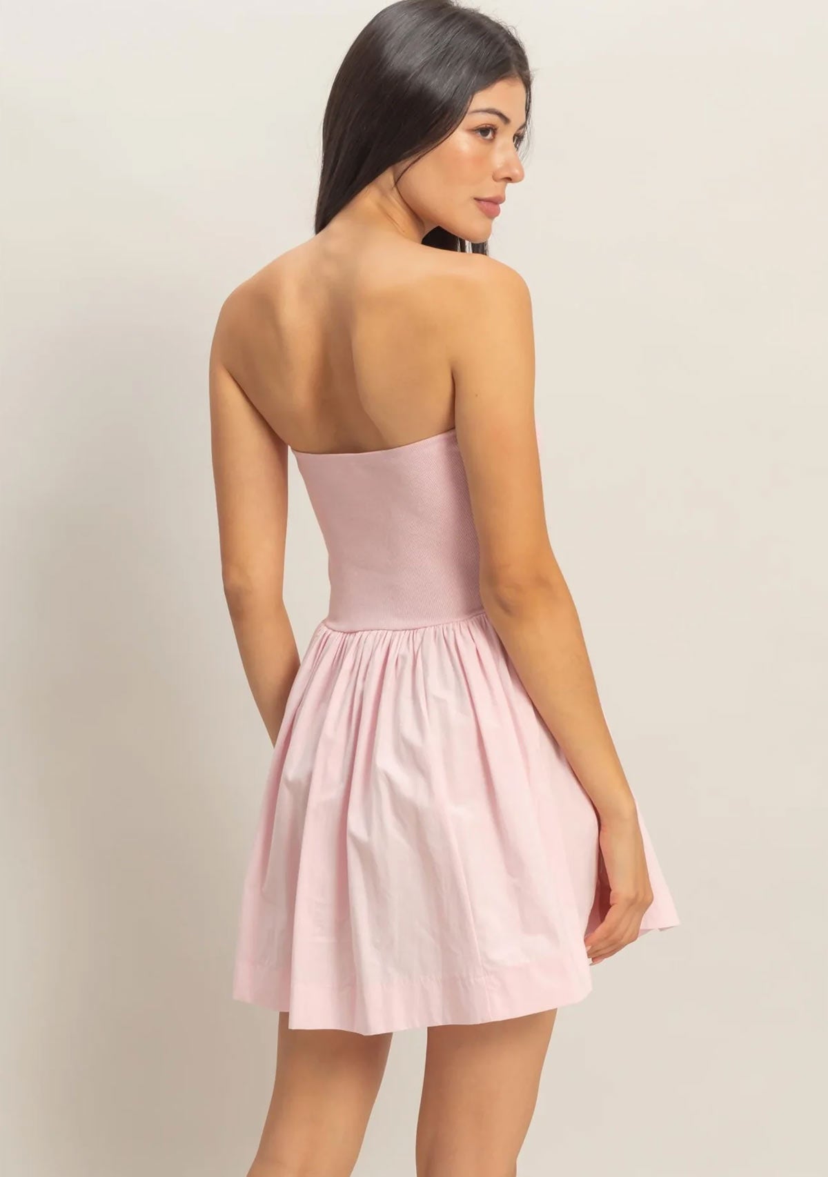 Strapless Flowy Mini Dress Soft Pink