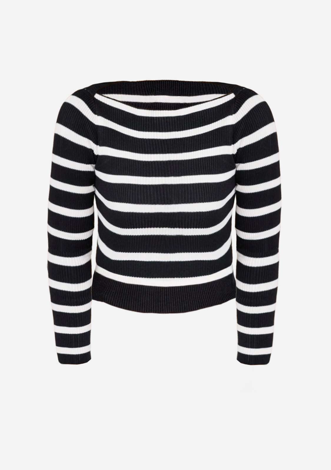 Striped Boatneck Long-Sleeve Crop Top