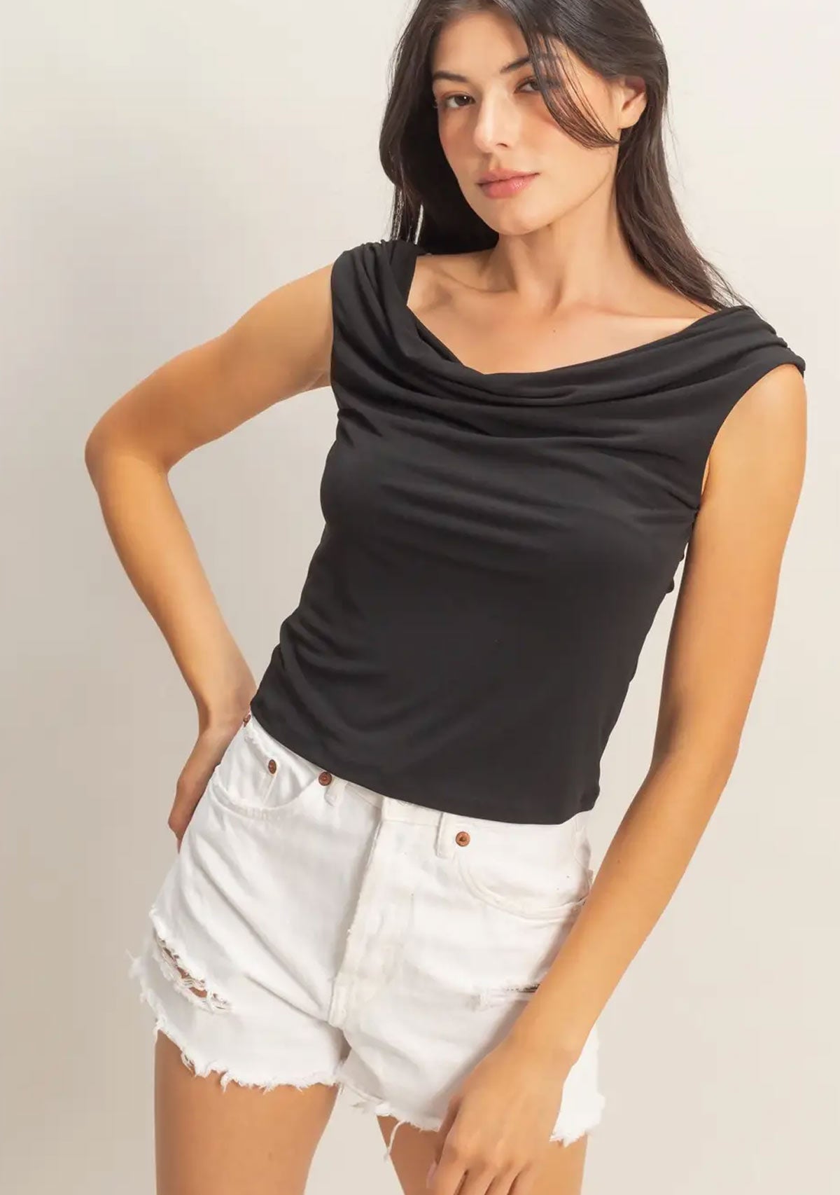 Sleeveless Boat Neck Blouse Black