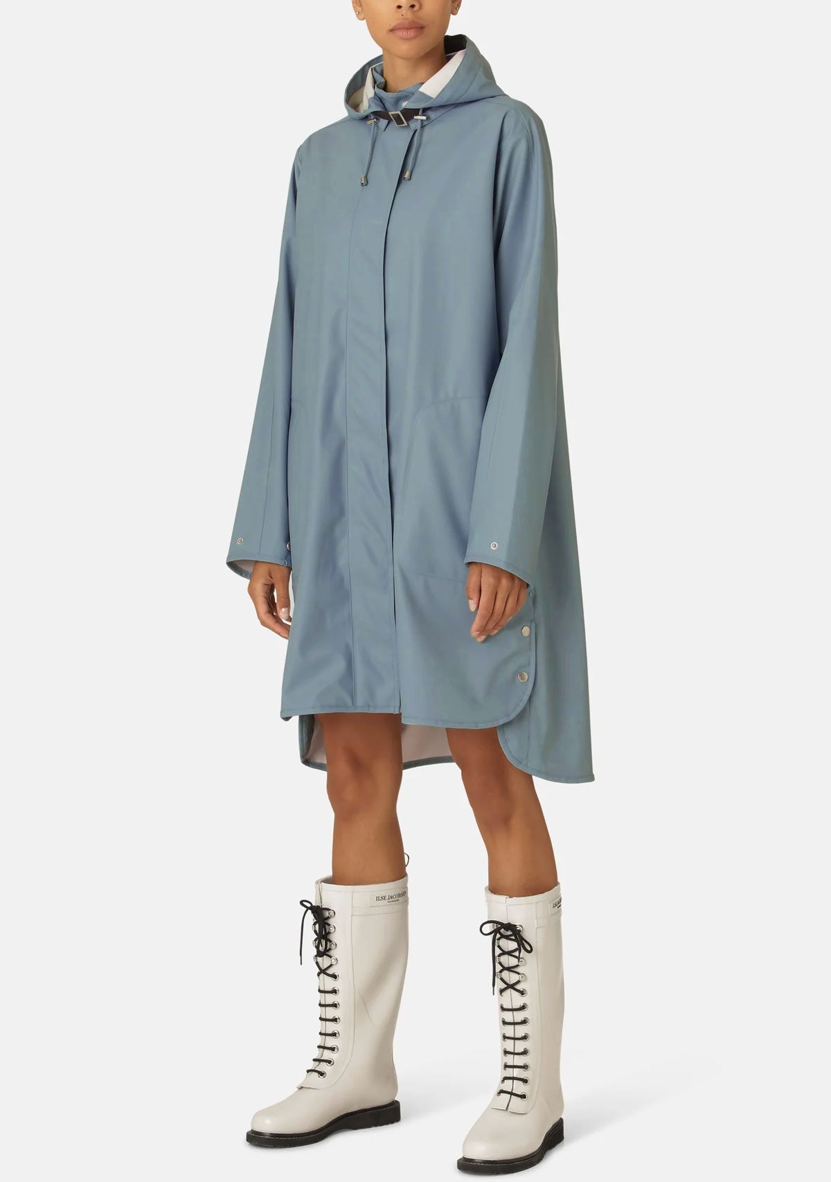 Hooded Raincoat Blue Grey