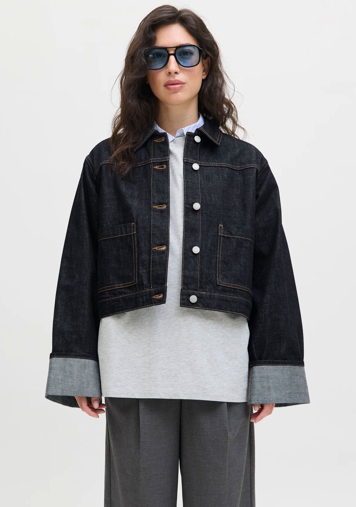JXVega Denim Jacket Fold Up R Dnm Sn Dark Blue Denim
