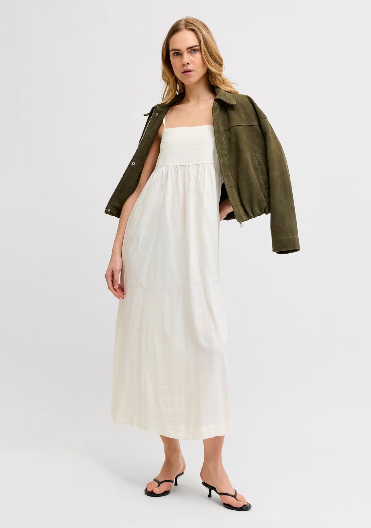 Jx Almira Linen Blend Long Dress Blanc De Blac