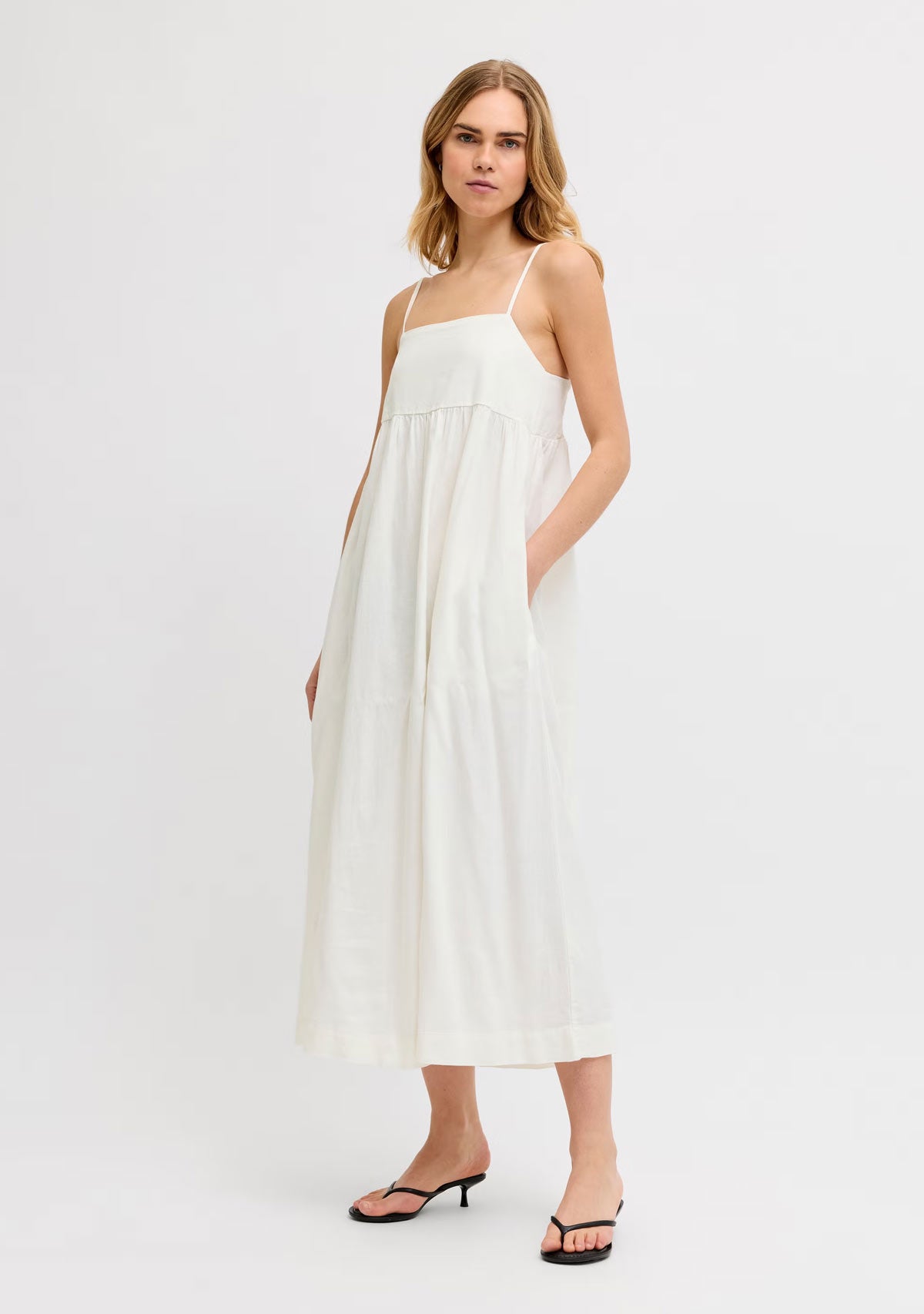 Jx Almira Linen Blend Long Dress Blanc De Blac