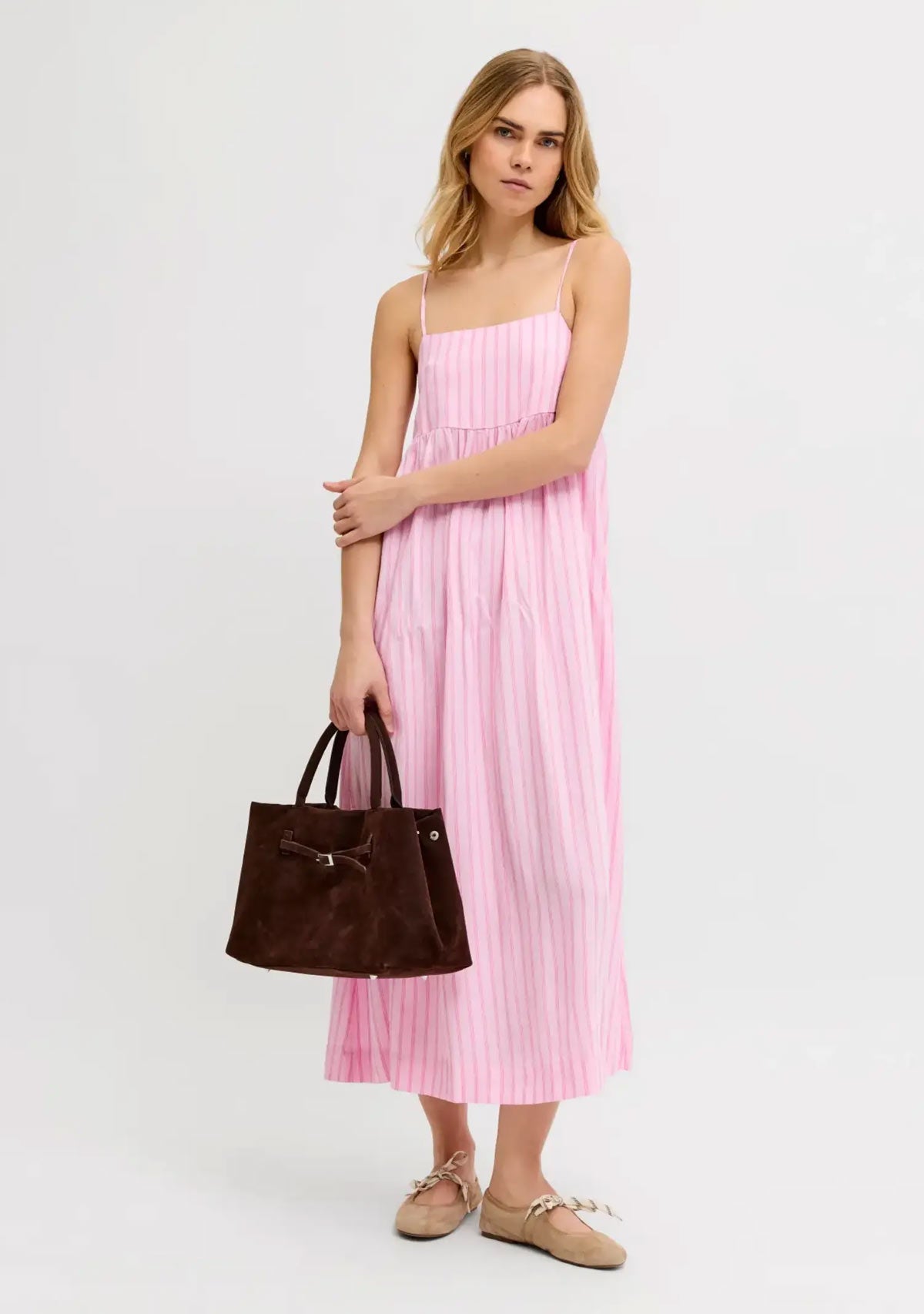 Jx Almira Linen Blend Long Dress Pink Lady Fiji Flower