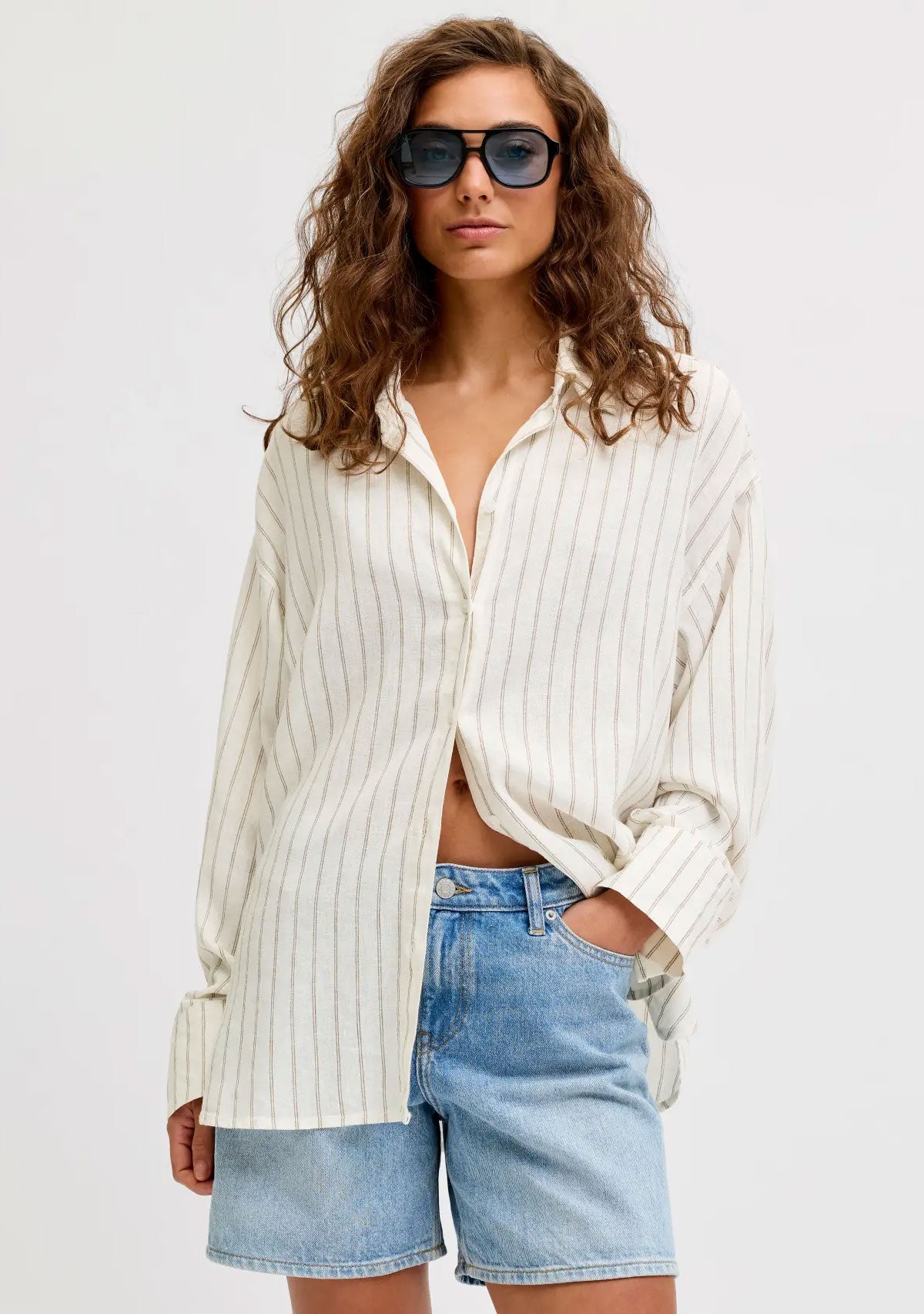 Jx almira Linen Blend Shirt Blanc de Blanc Silver Mink