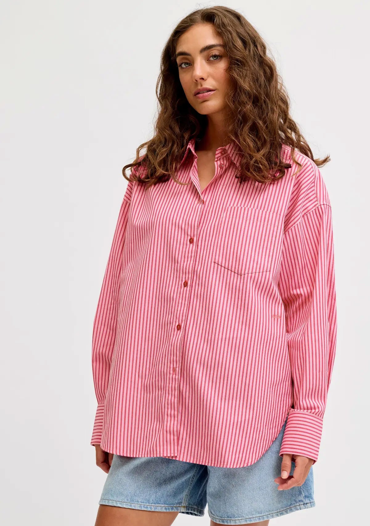 Jx jamie Relaxed Poplin Shirt Cerise Stripe