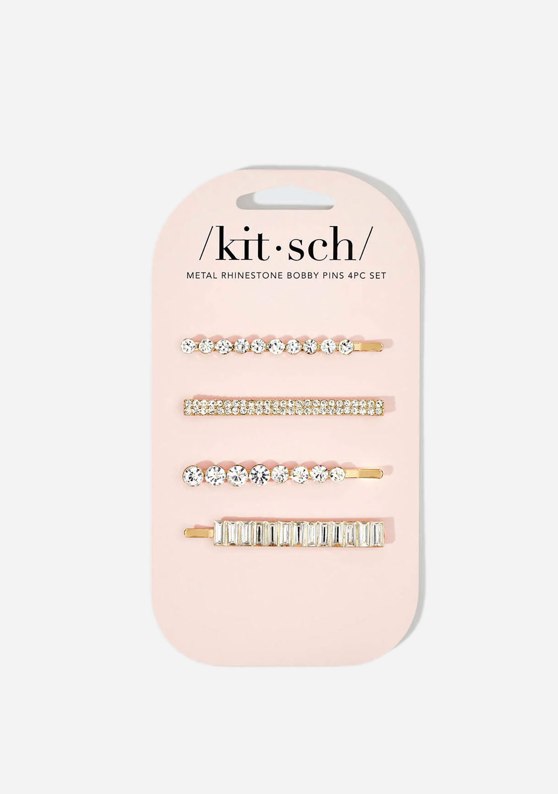 Metal Rhinestone Assorted Bobby Pins 4pc Set - Gold