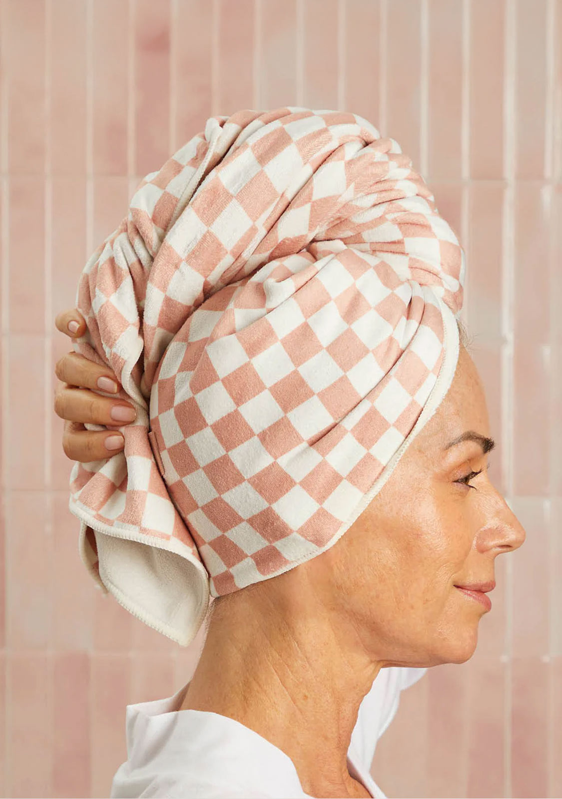 XL Quick Dry Hair Towel Wrap - Microfiber Terracotta Checker