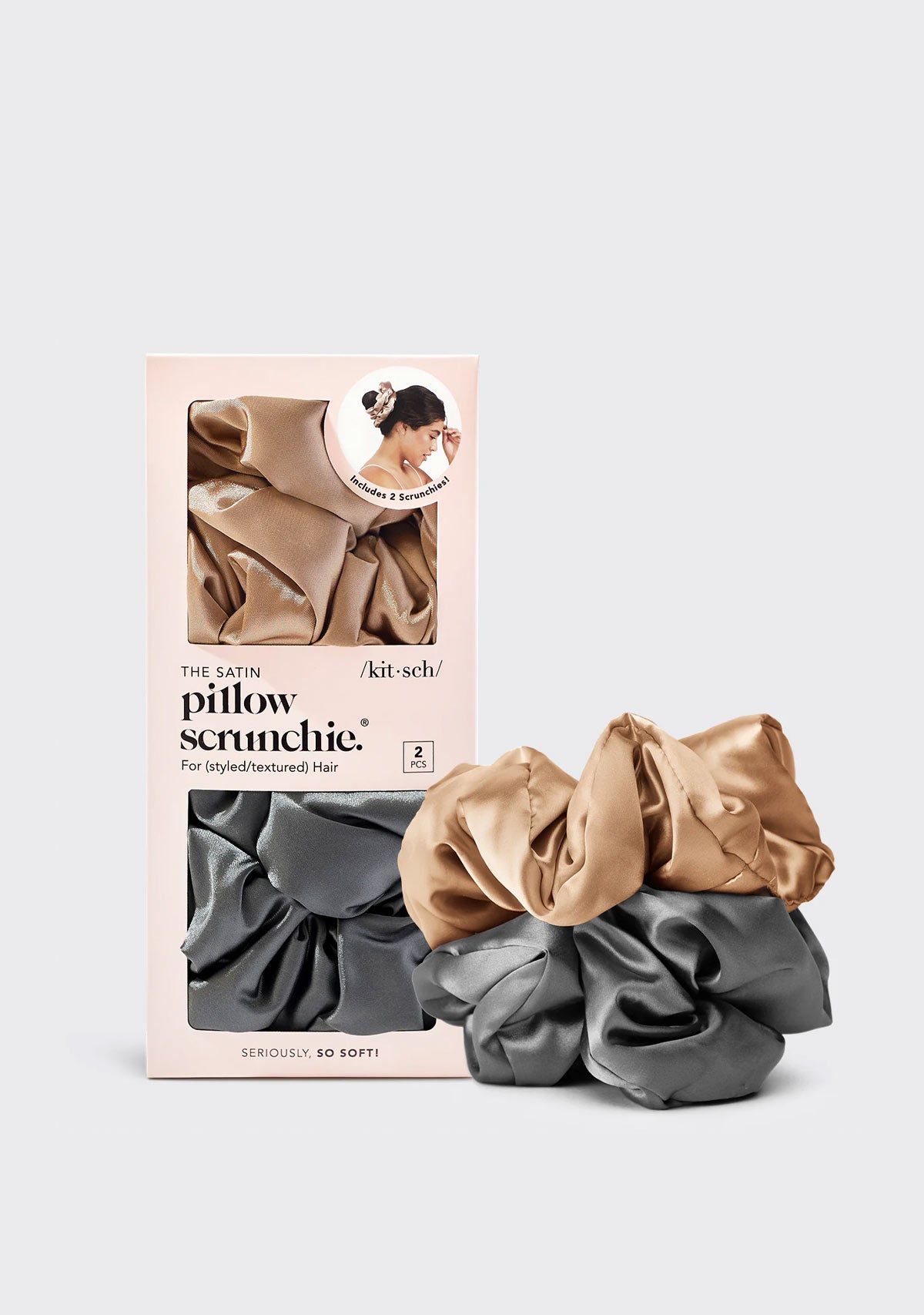 The Satin Pillow Scrunchies 2pc Set Charcoal &