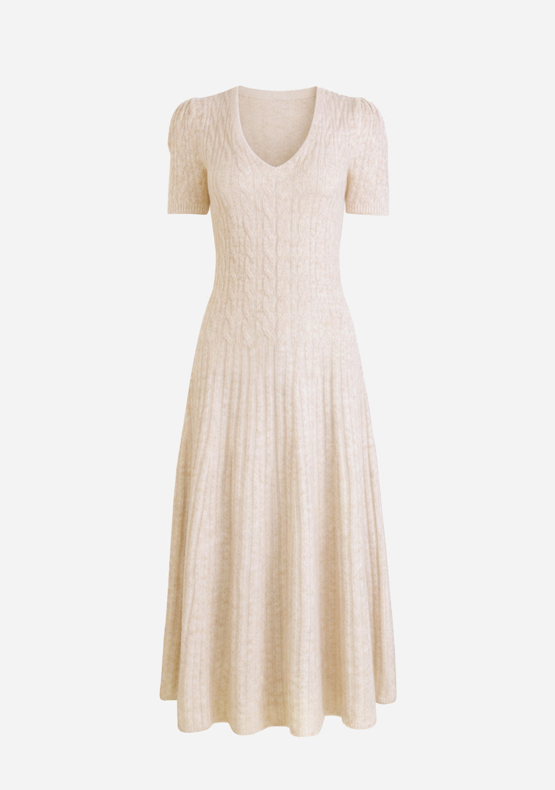 Low Scoop Neckline Cable Midi Sweater Dress Oatmeal