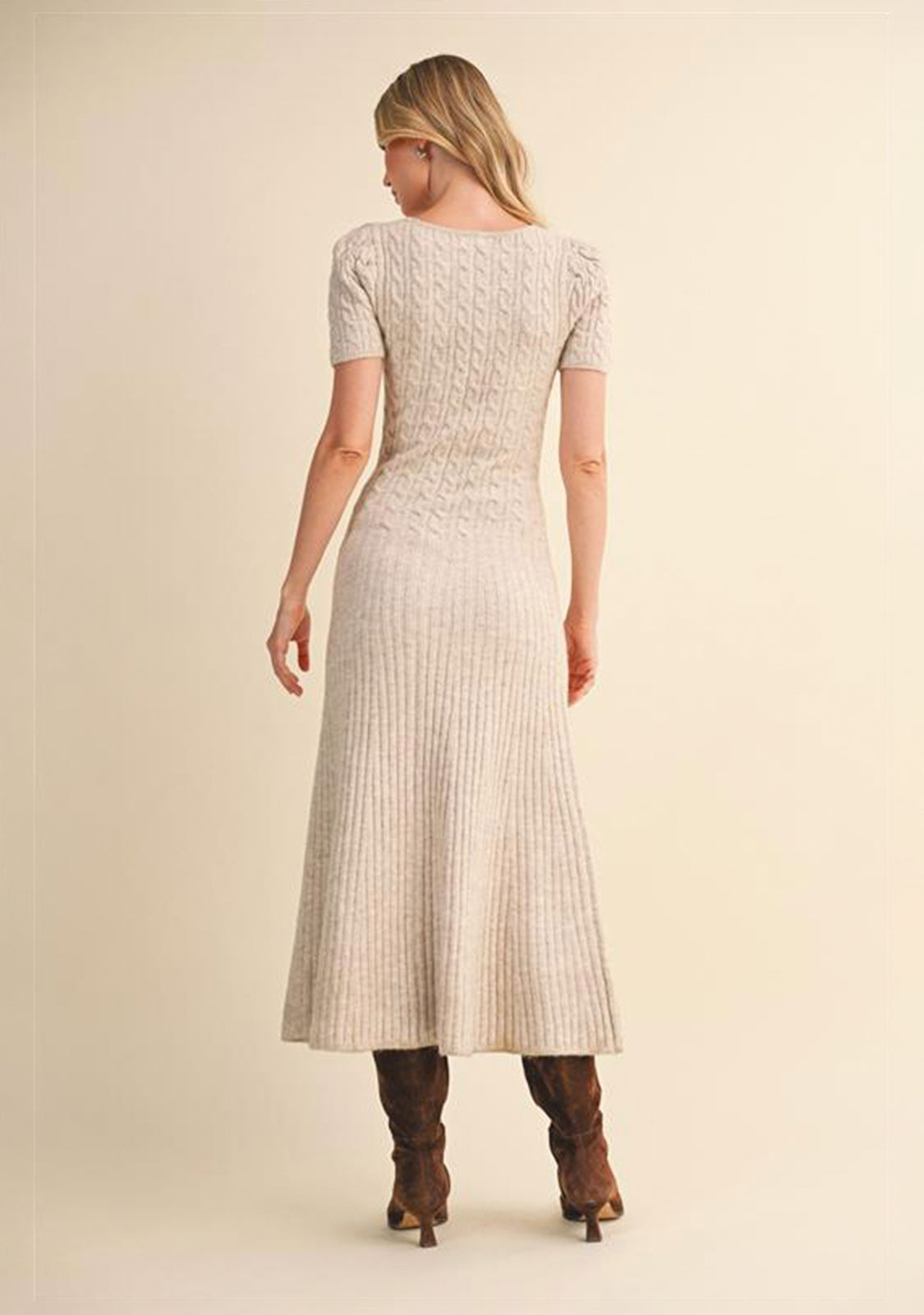 Low Scoop Neckline Cable Midi Sweater Dress Oatmeal