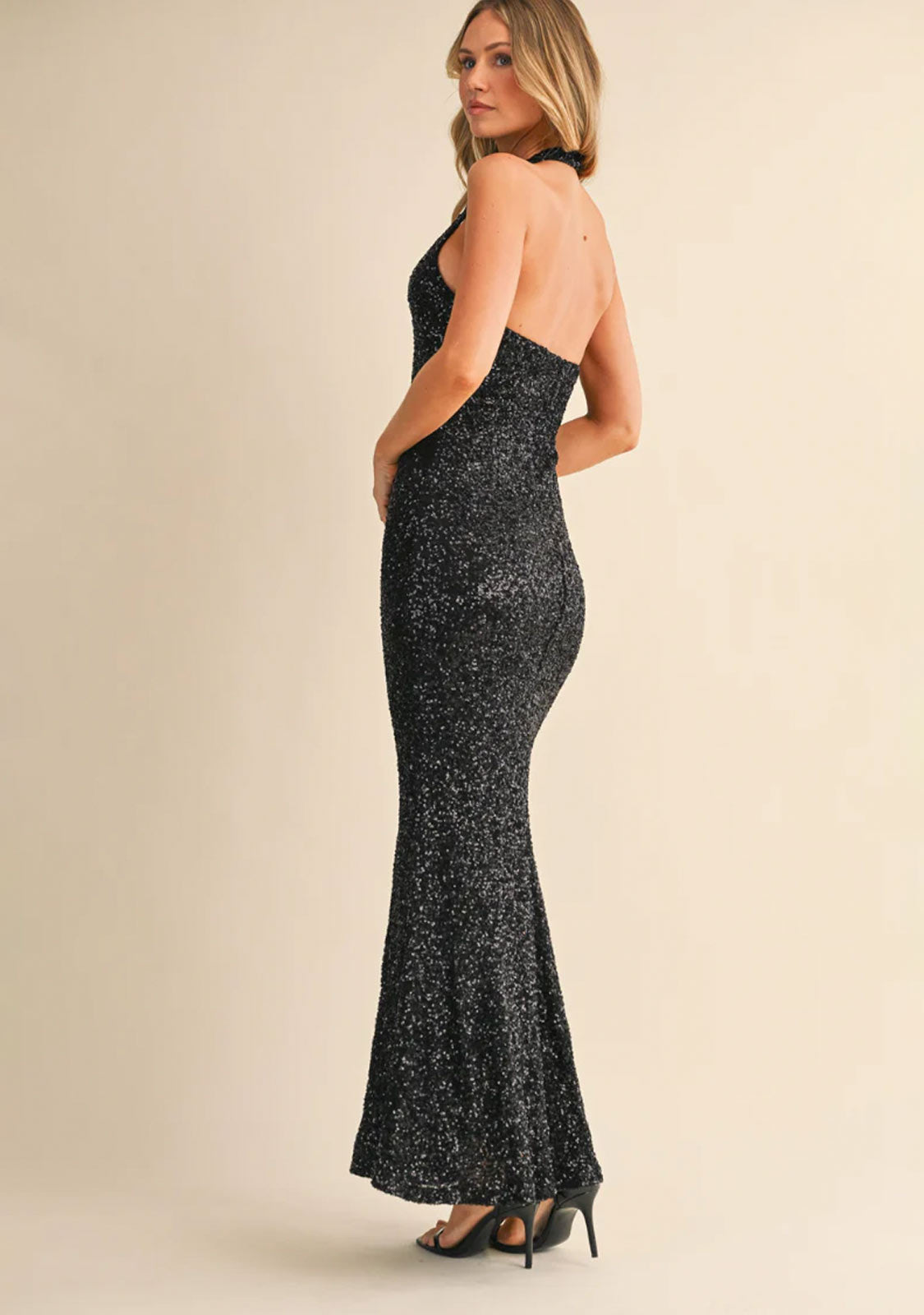 Sequins Halter Maxi Dress Black