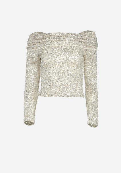 white and gold sequin top