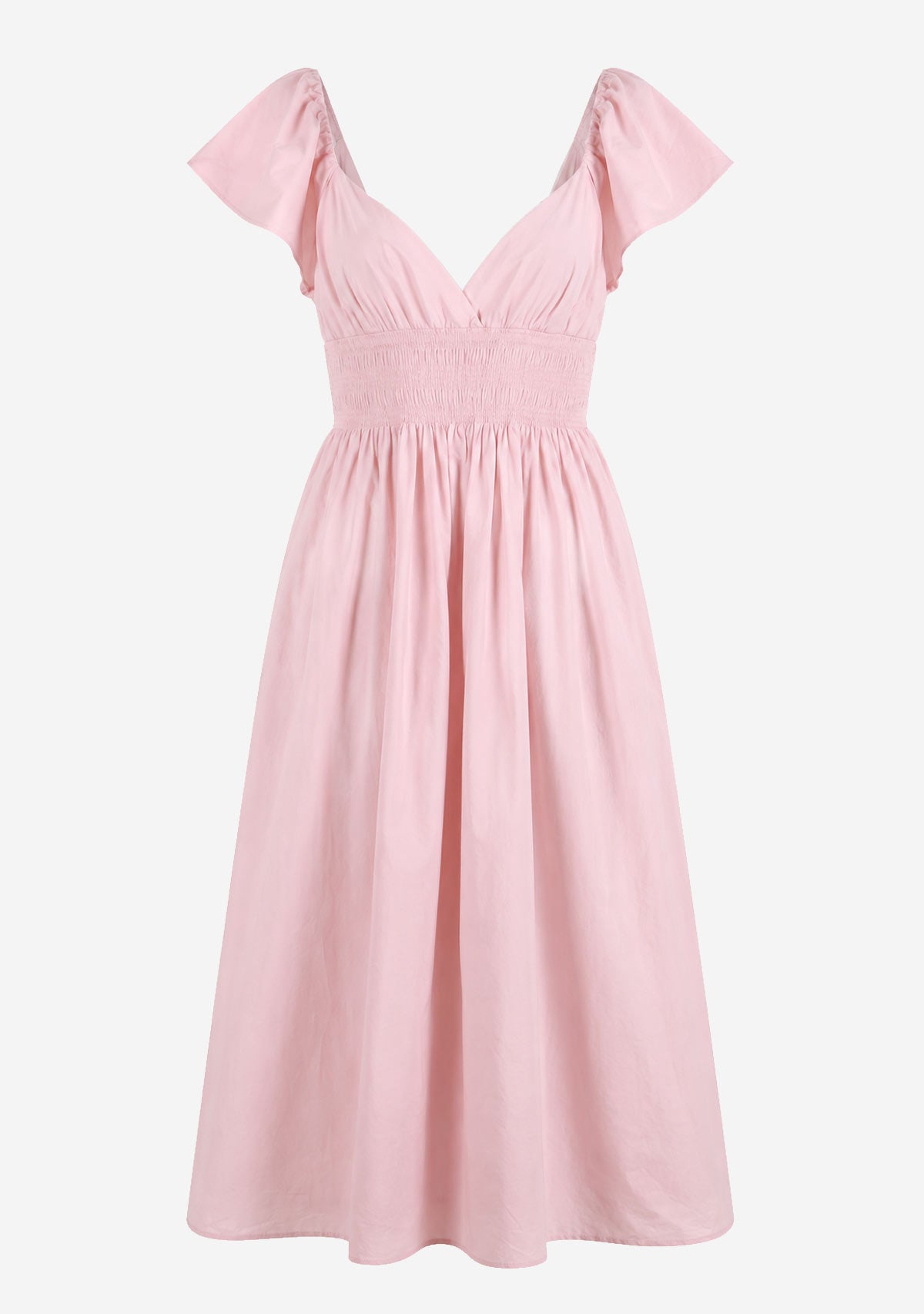 Poplin Frill Sleeves Midi Dress Light Mauve