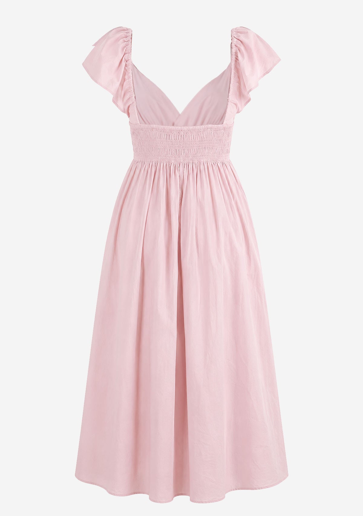 Poplin Frill Sleeves Midi Dress Light Mauve