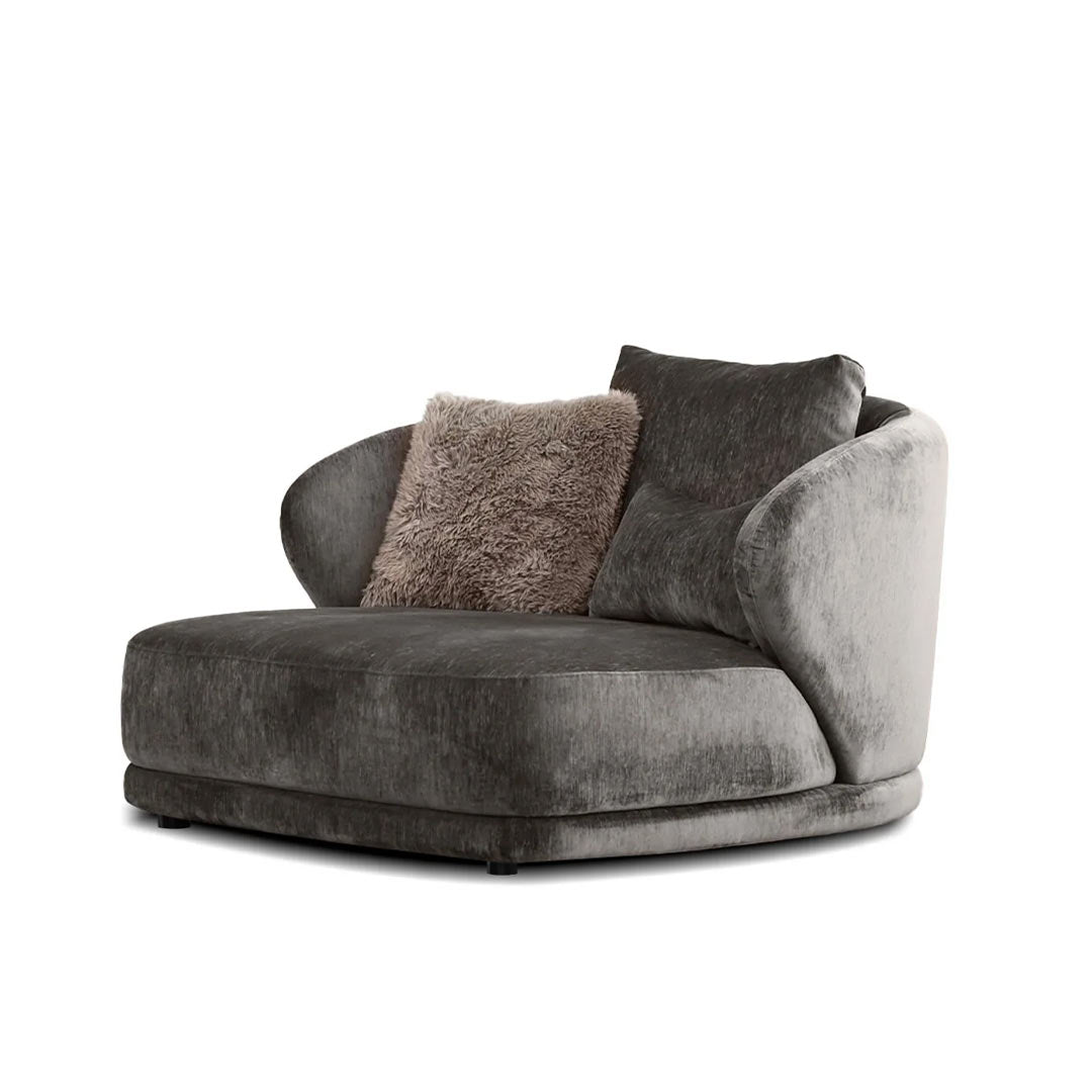 VOLTAIRE      Lounge Chair Mocha Bean with Cocoa Bunny Square Pillows Fabric