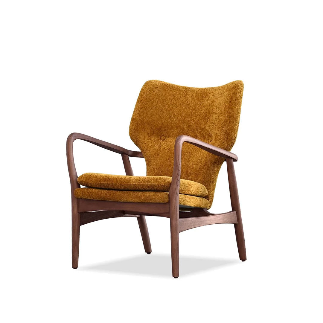INGRID      Lounge Chair Mona Gold Fabric Ash Frame in Walnut finish