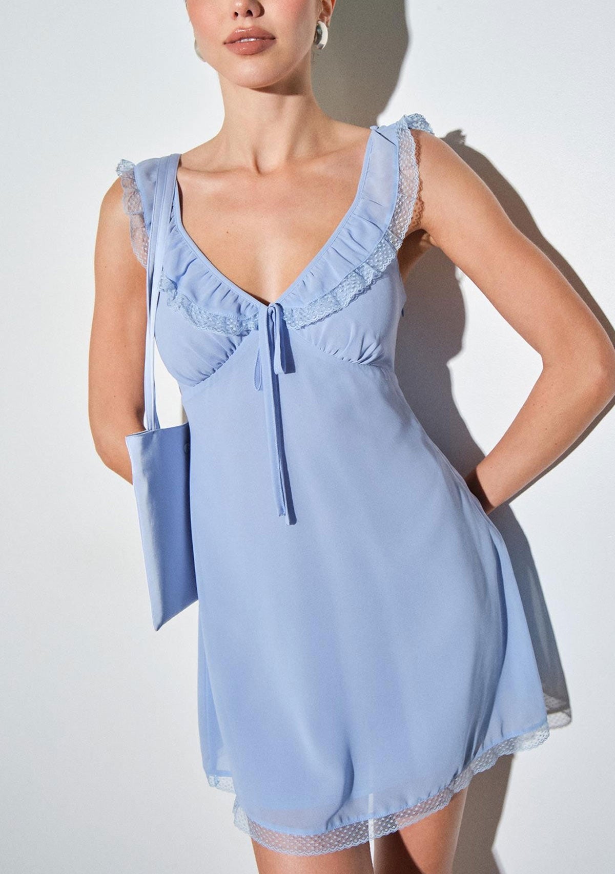 Margaux Chiffon Coquette Slip Mini Dress Light Blue