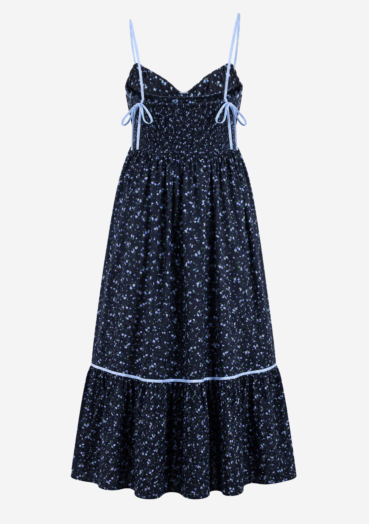 Floral Printed Gingham Contrast Midi Dress Navy