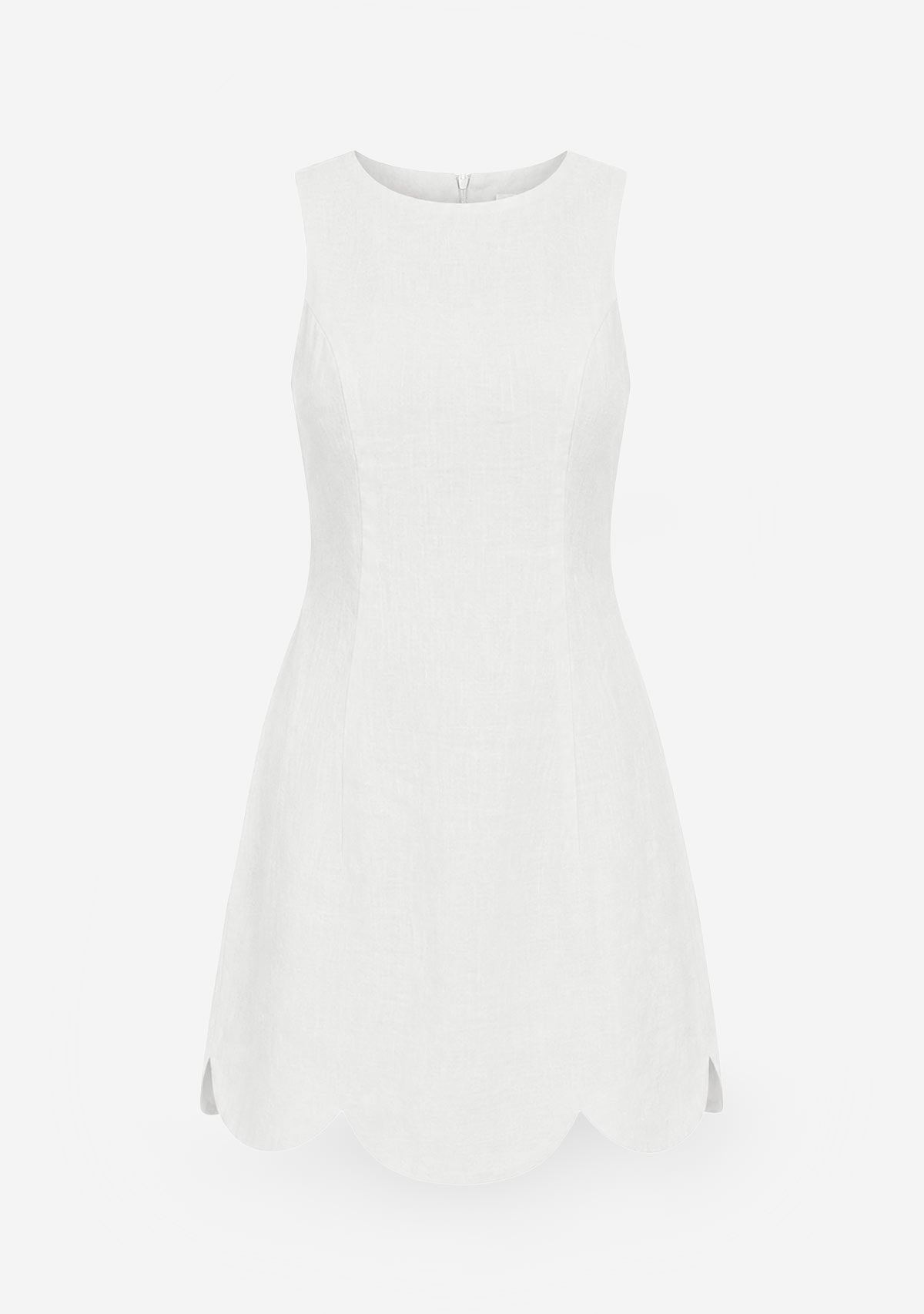Linen Scallop Hem Mini Dress Off White Mable