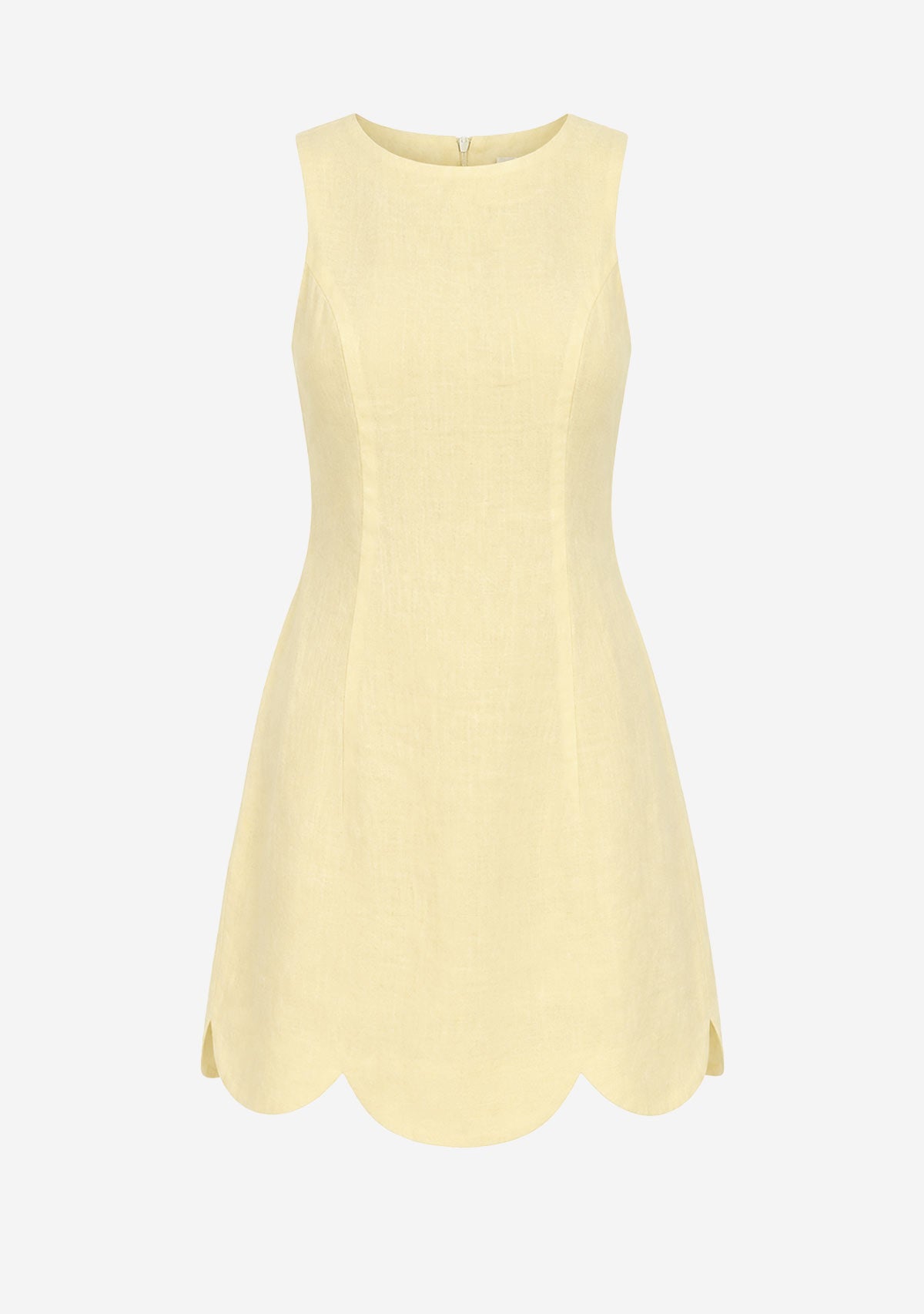 Linen Scallop Hem Mini Dress Butter Yellow Mable