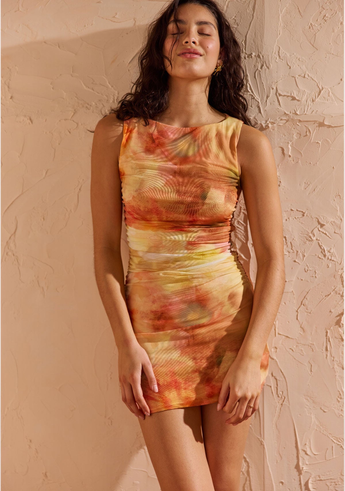 Aria Mesh Mini Dress Watercolour Floral