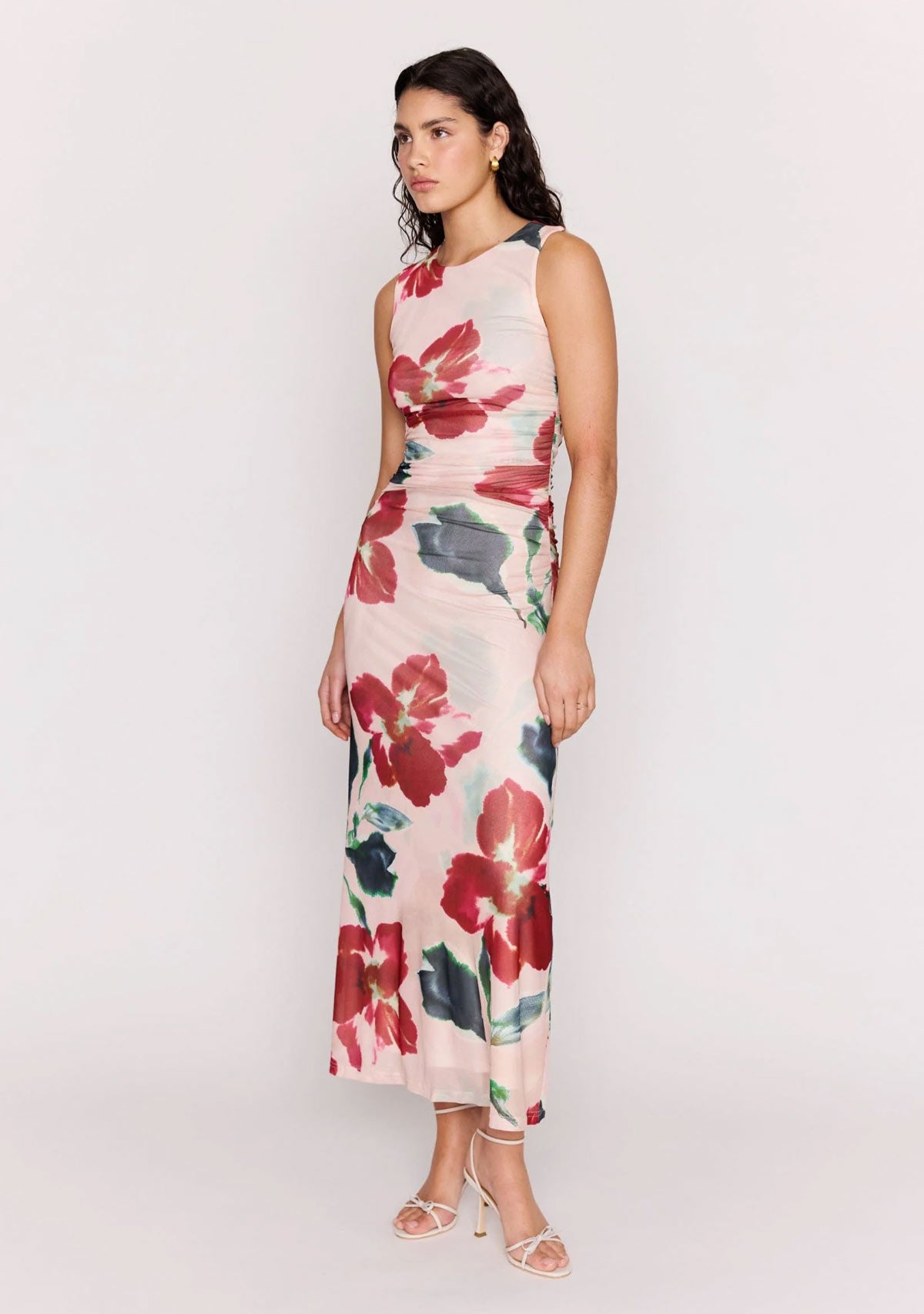 Arabella Mesh Midi Dress Red Floral