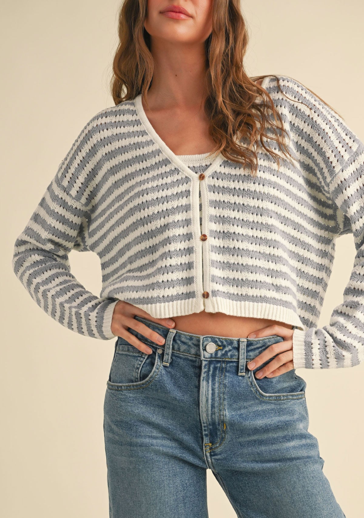 Crochet Knitted Cardigan Blue/White
