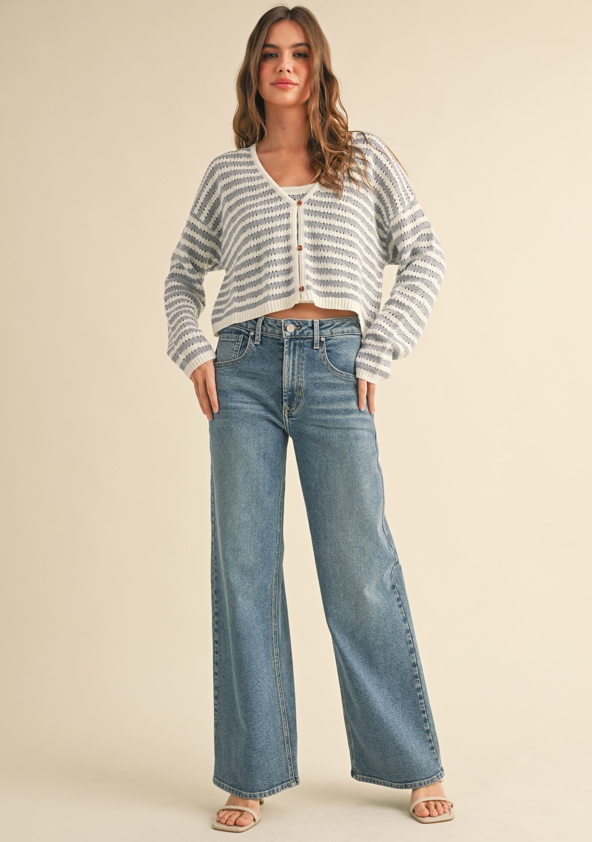 Crochet Knitted Cardigan Blue/White