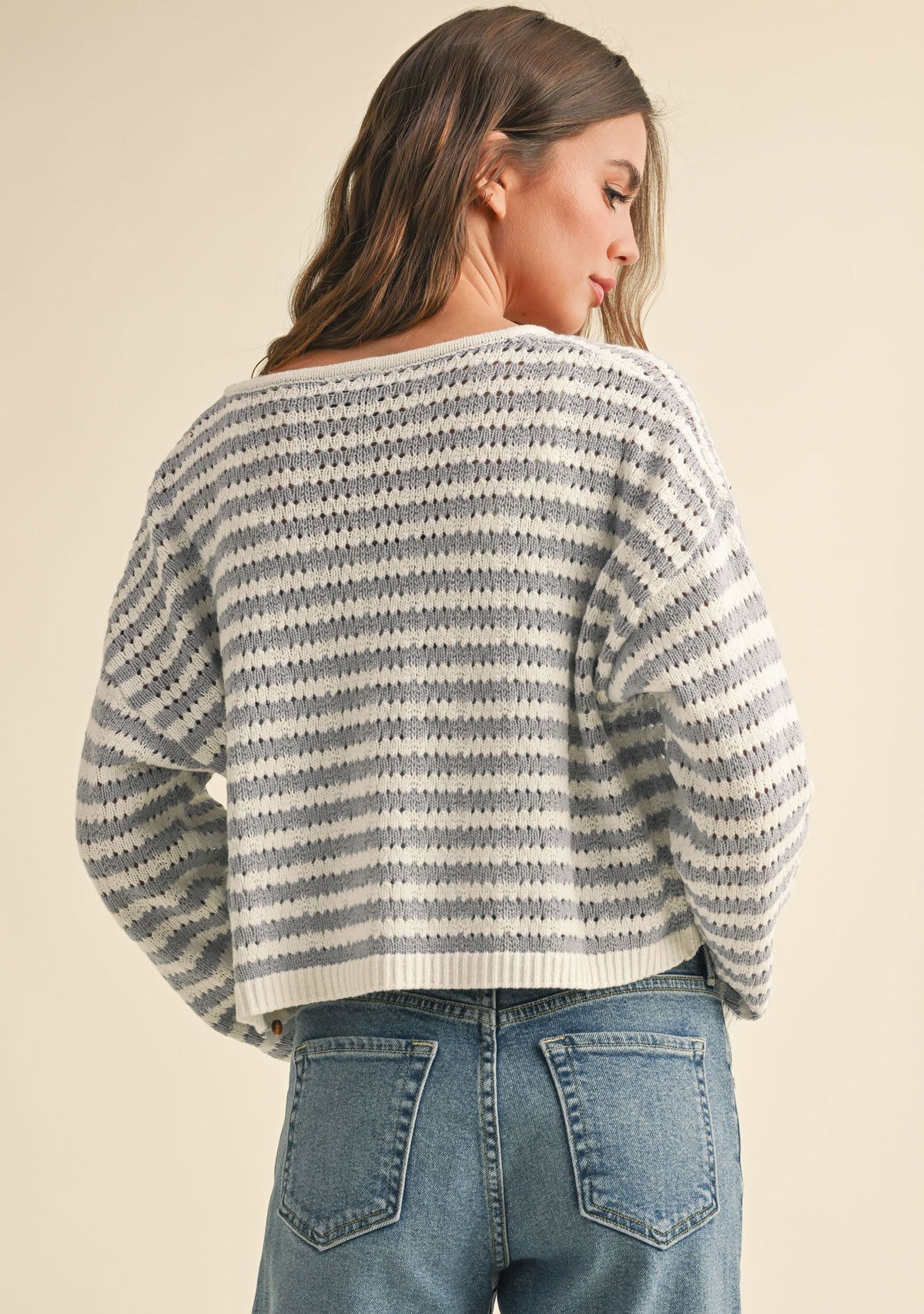 Crochet Knitted Cardigan Blue/White