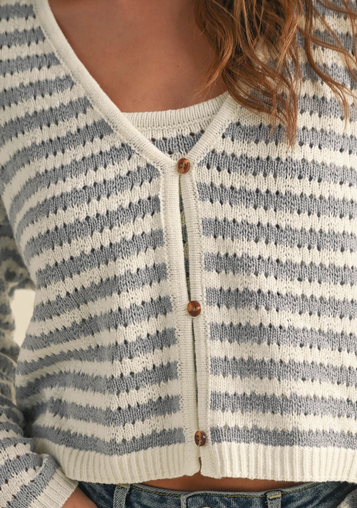 Crochet Knitted Cardigan Blue/White