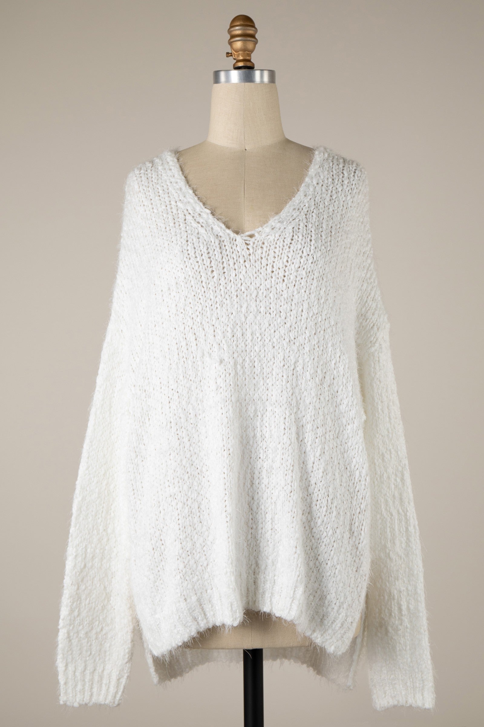 Popcorn Knit Sweater Ivory White