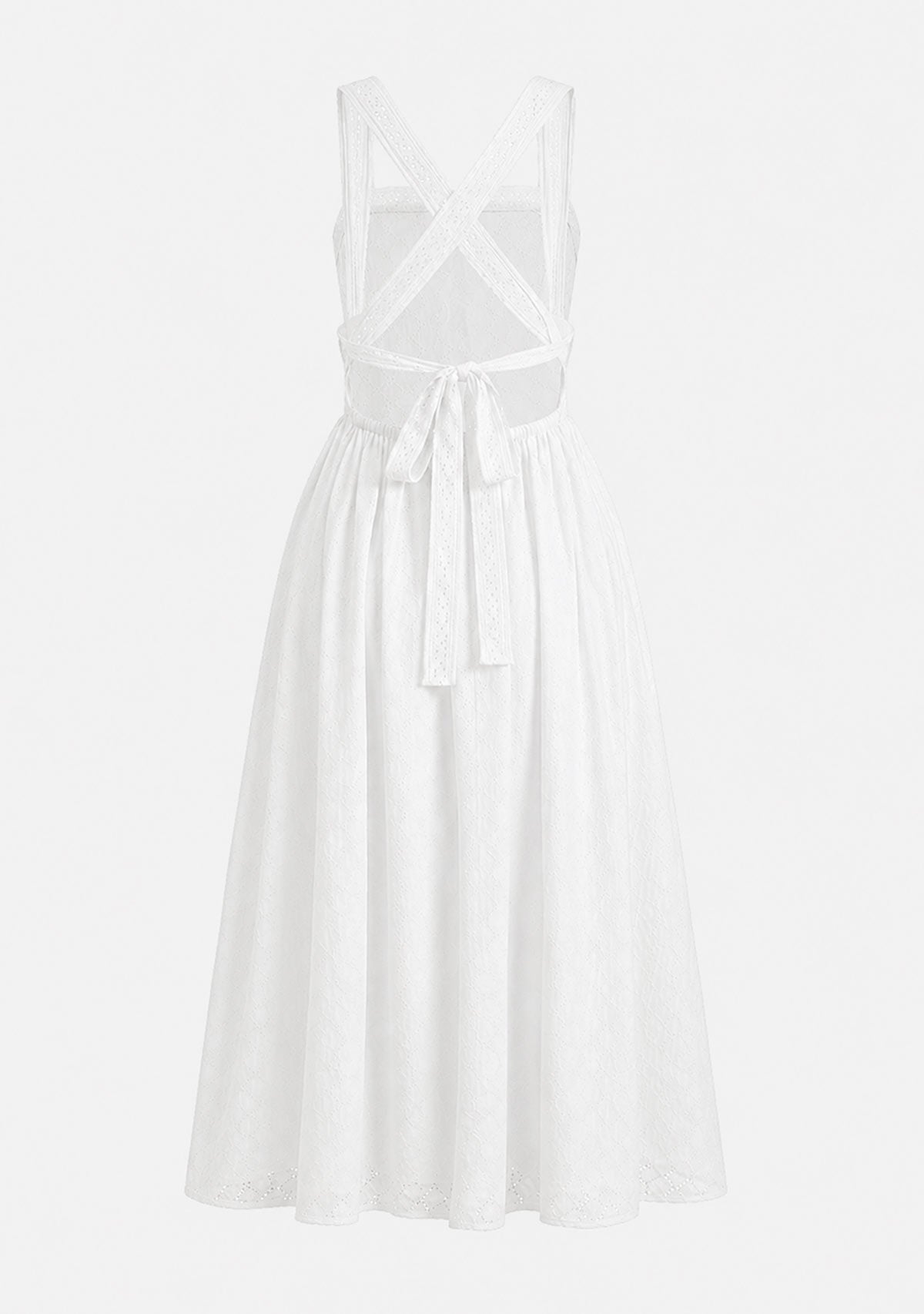Eyelet Back Cross Strap Midi Dress Off White
