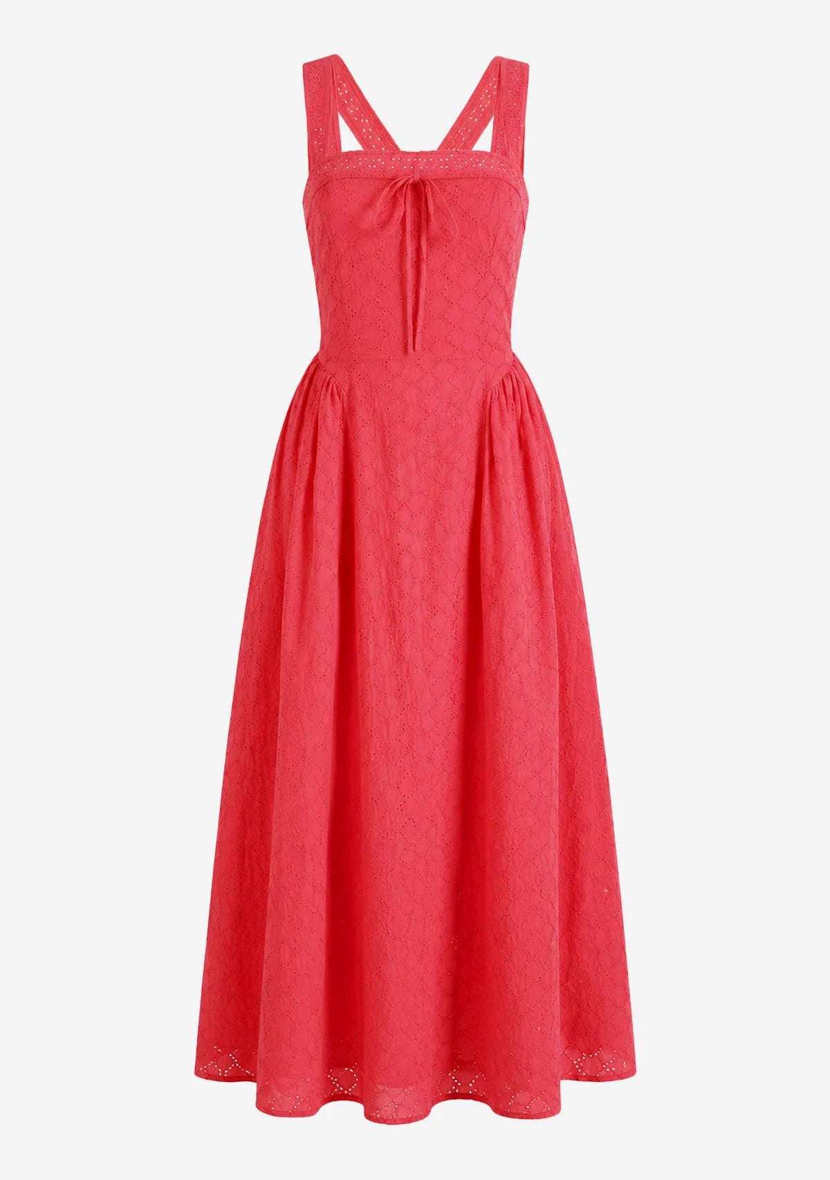 Eyelet Back Cross Strap Midi Dress Red