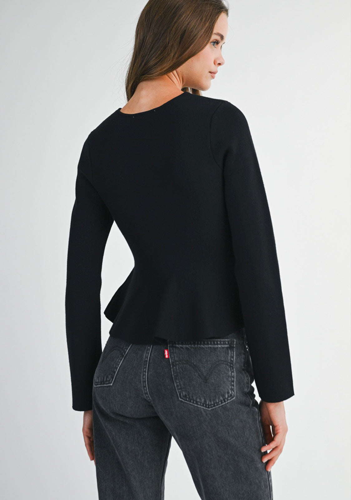 Jewel Bow Front Knit Top Black