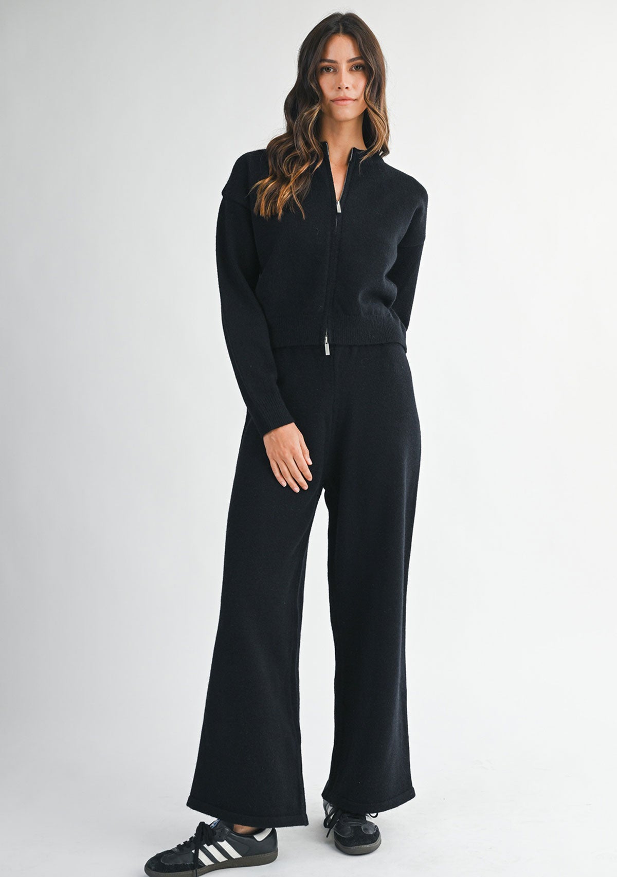 Knit Zip Up Cardigan Black