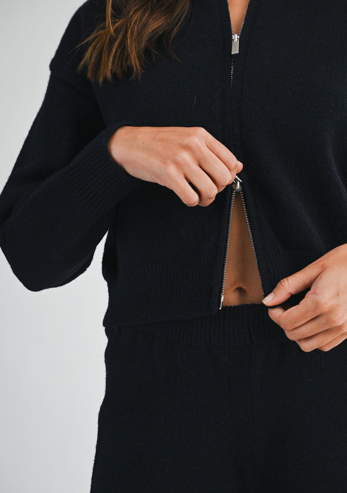 Knit Zip Up Cardigan Black