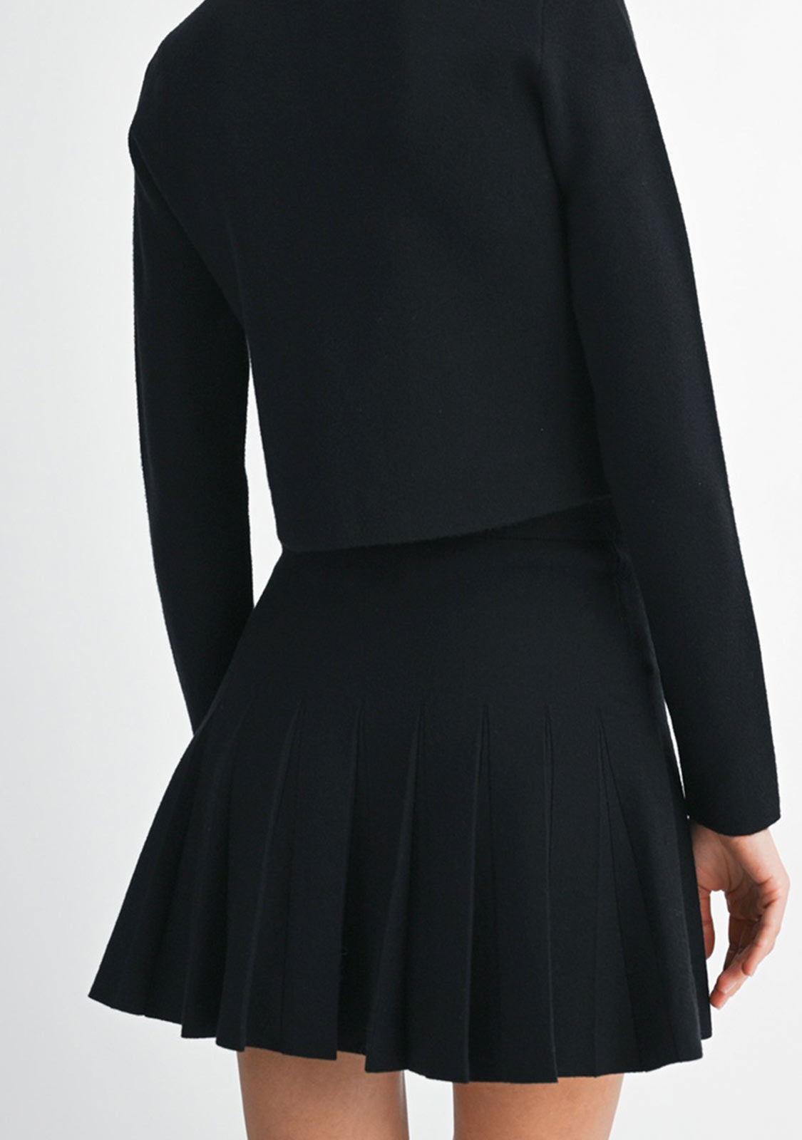 Pearl Beaded Detail  Pleated Mini Skirt Black