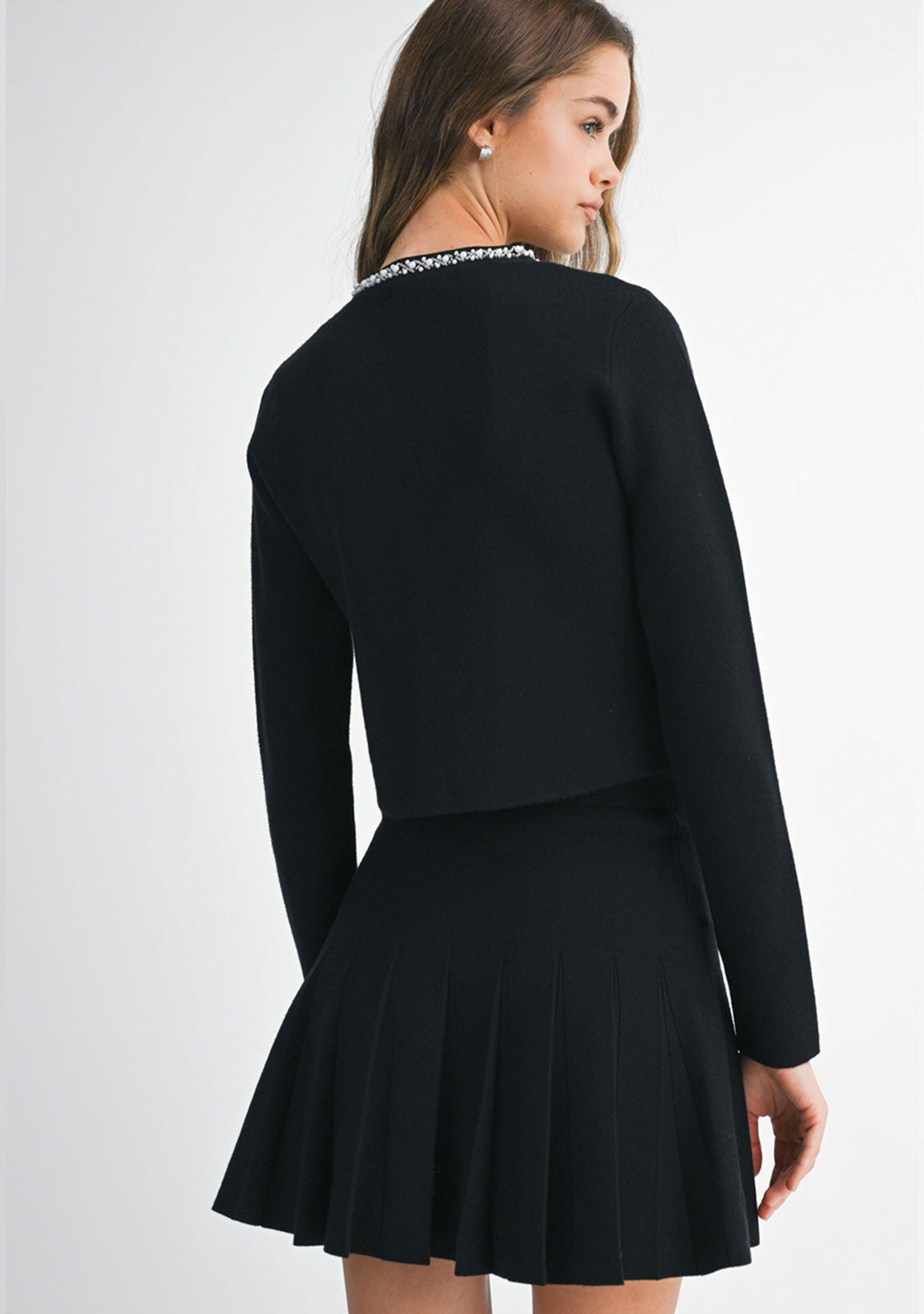 Pearl Beaded Detail Cardigan Black