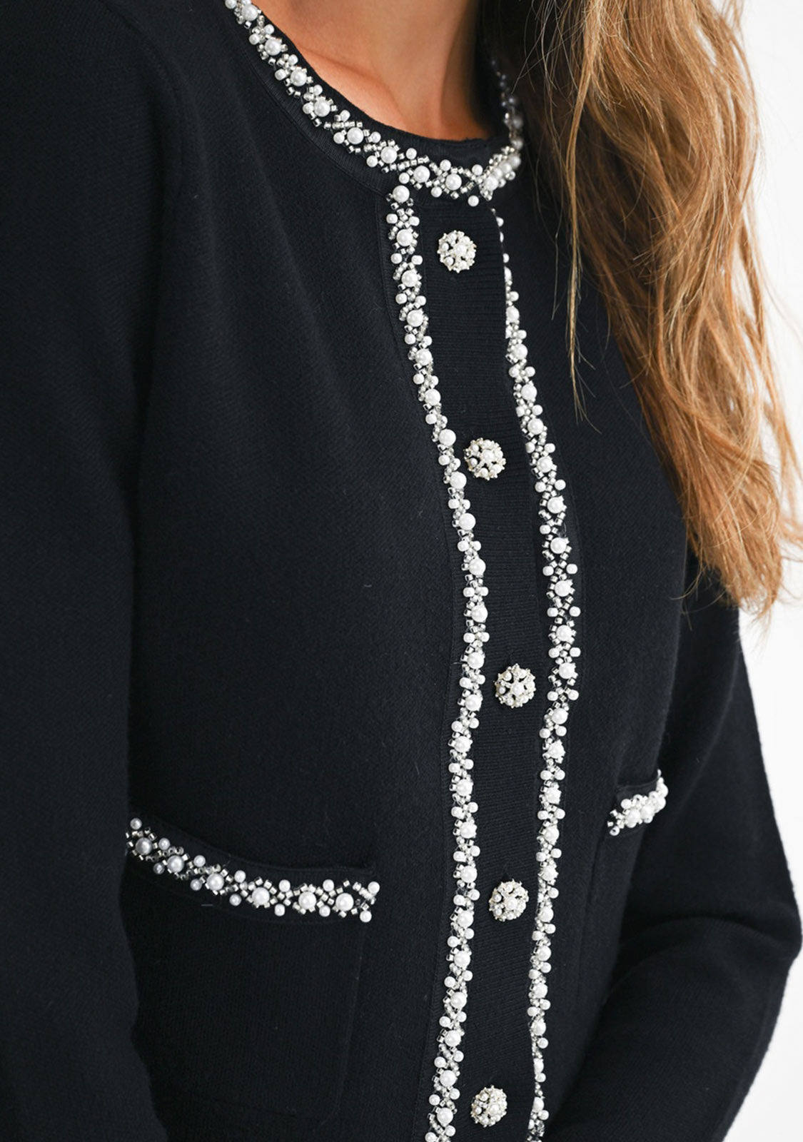 Pearl Beaded Detail Cardigan Black