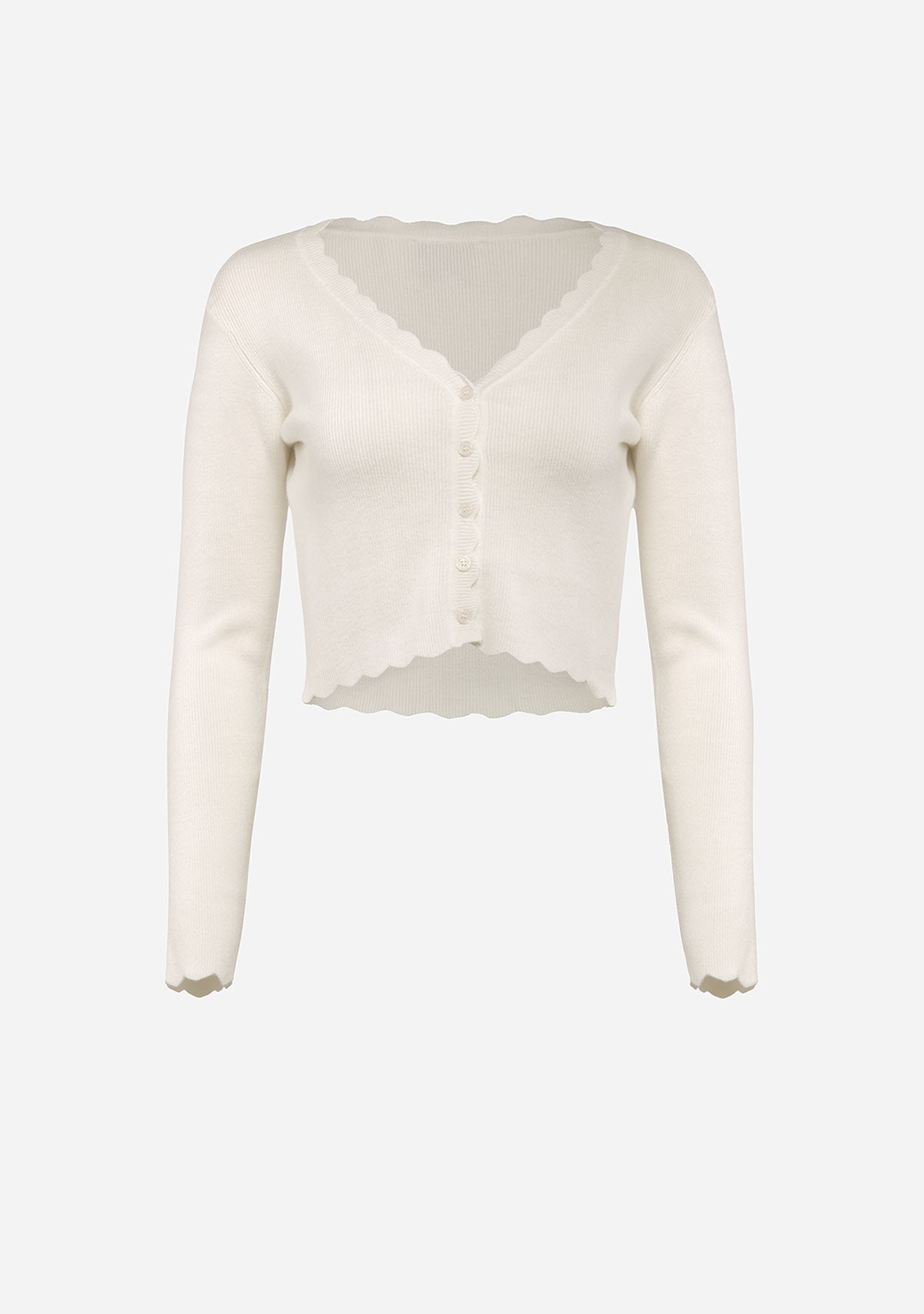 Scallop Edge V Neck Knit Top Cream