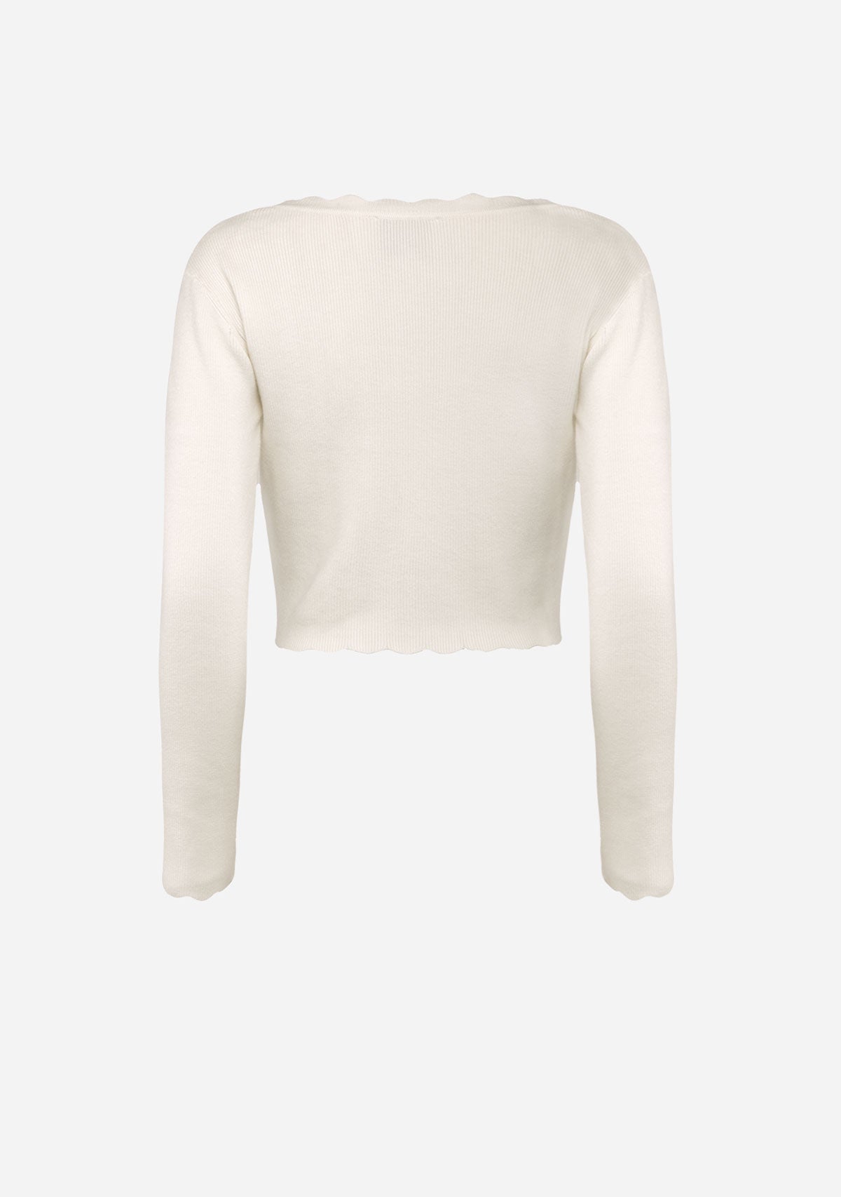 Scallop Edge V Neck Knit Top Cream