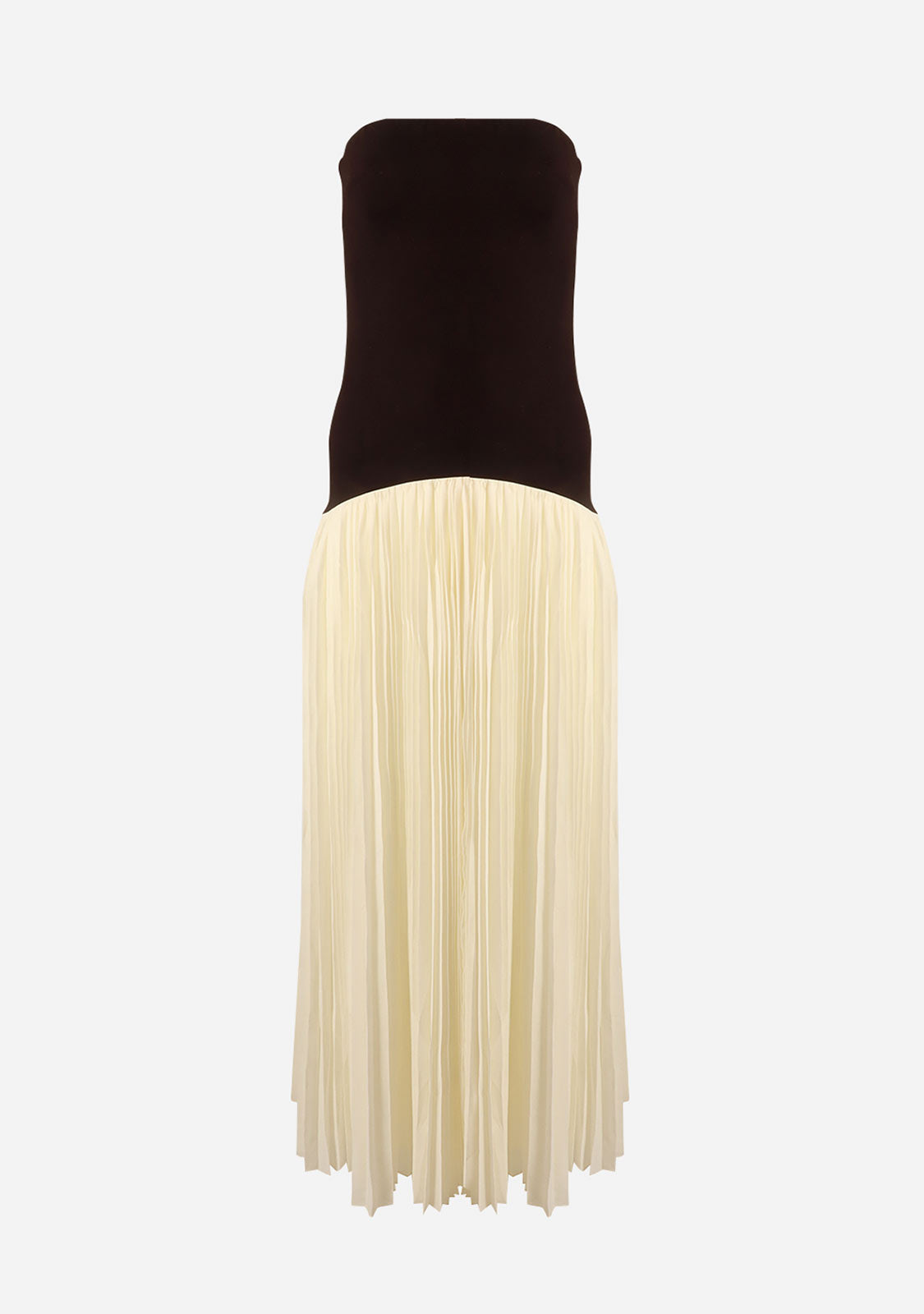 Strapless Dropped Waist Pleated Maxi Dress Cream