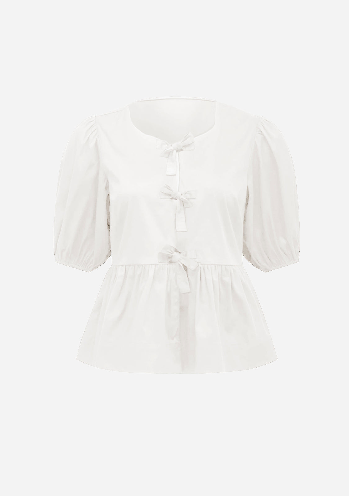 Cotton Poplin Front Tie Peplum Top