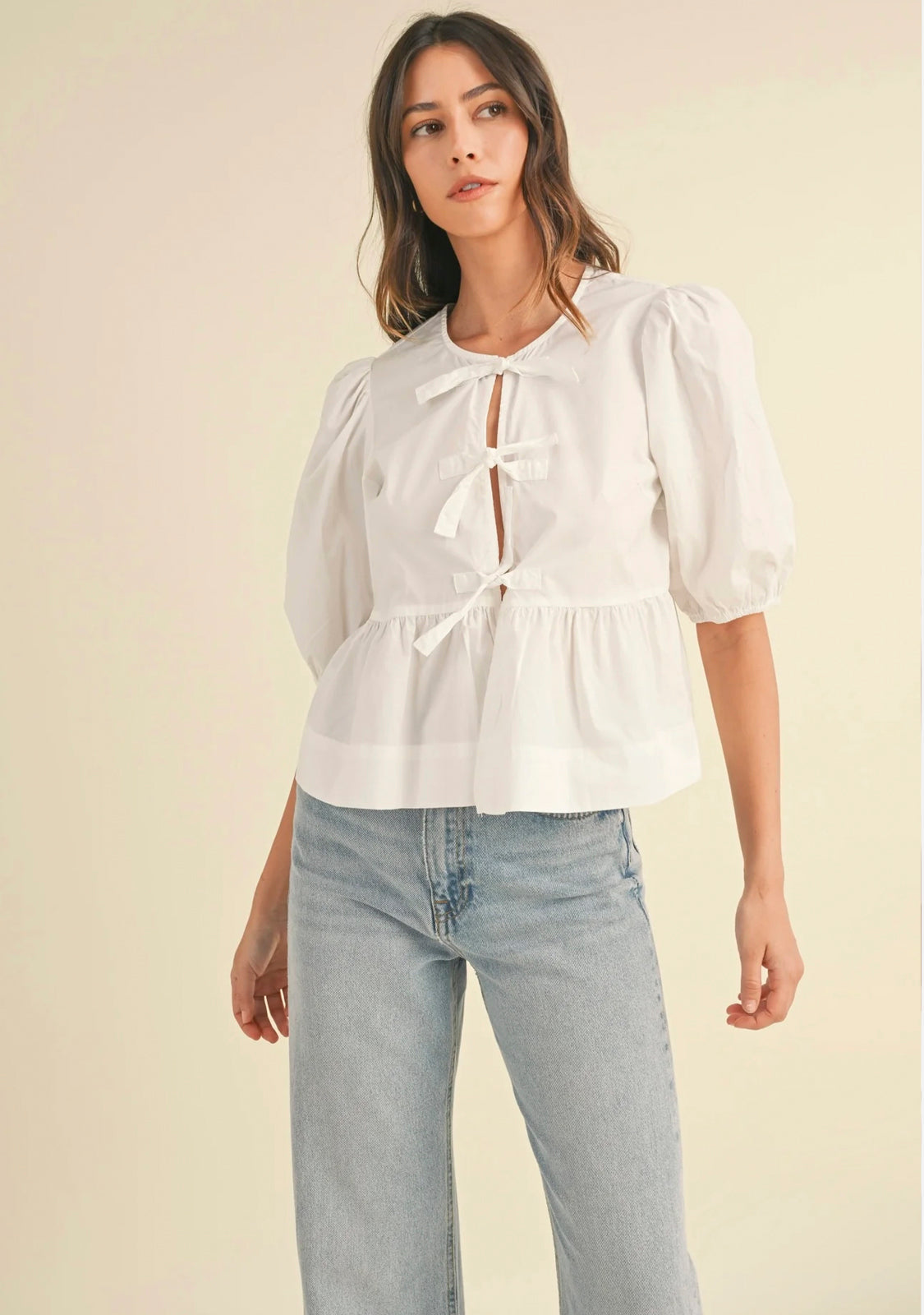 Cotton Poplin Front Tie Peplum Top