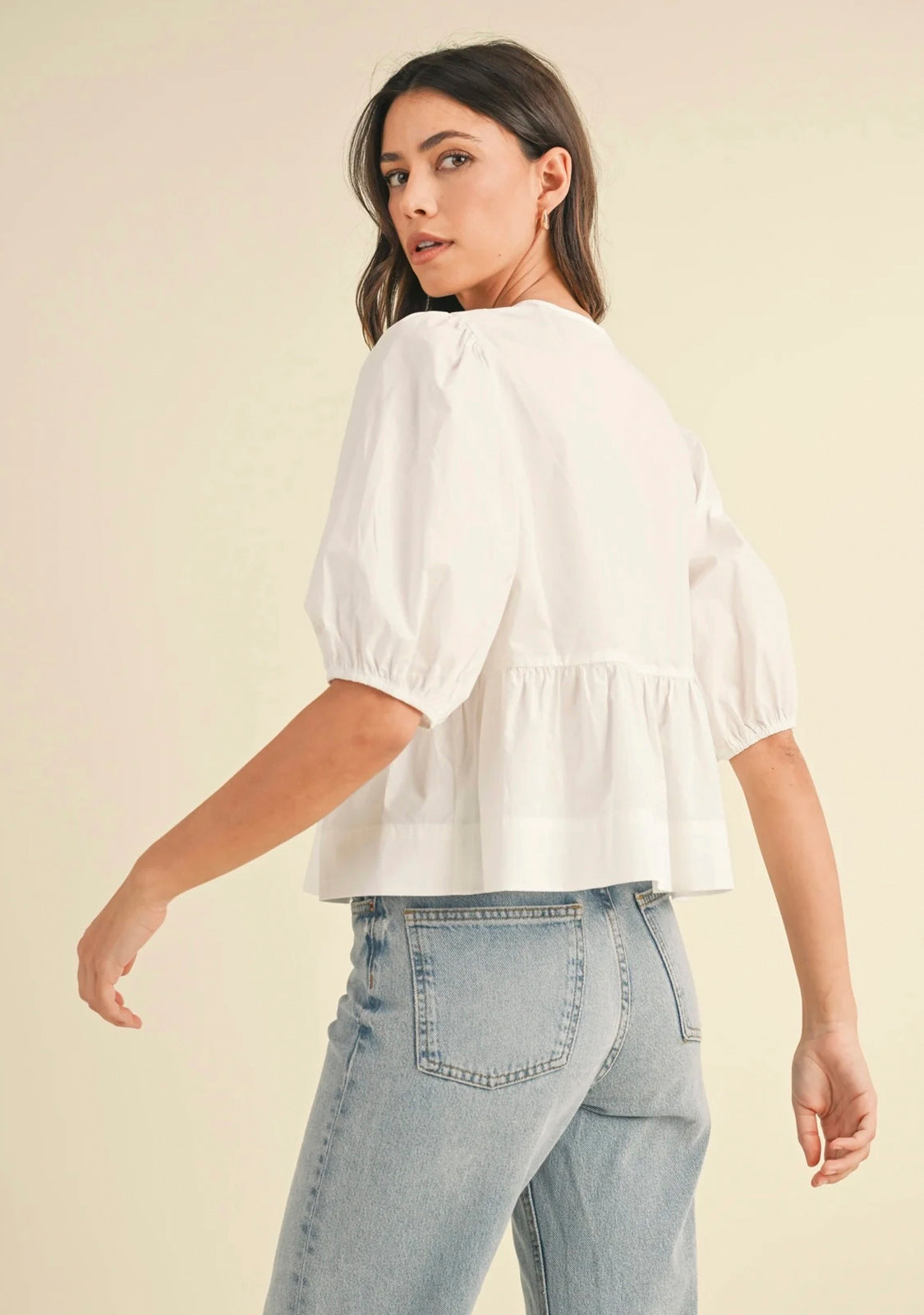 Cotton Poplin Front Tie Peplum Top