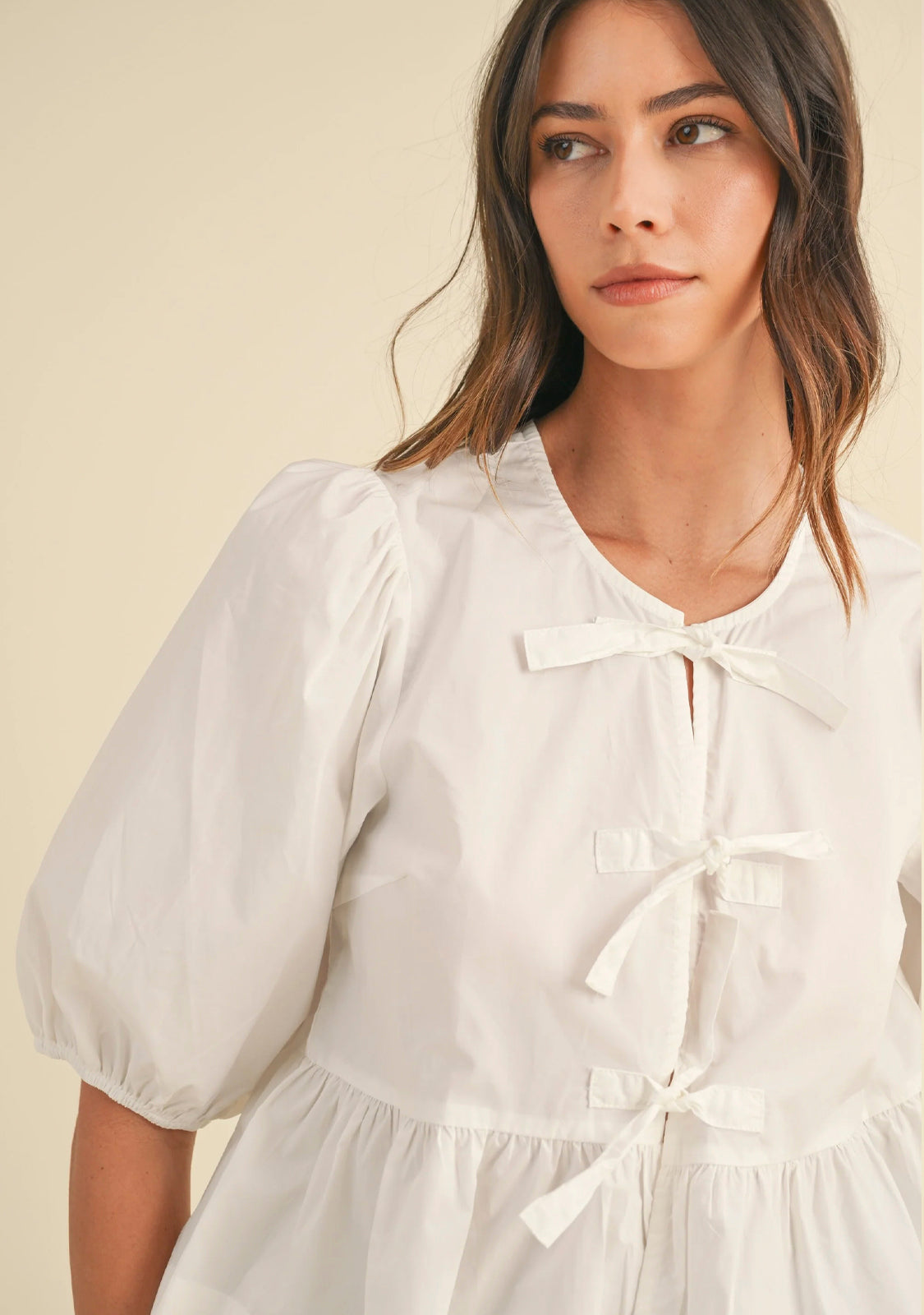 Cotton Poplin Front Tie Peplum Top