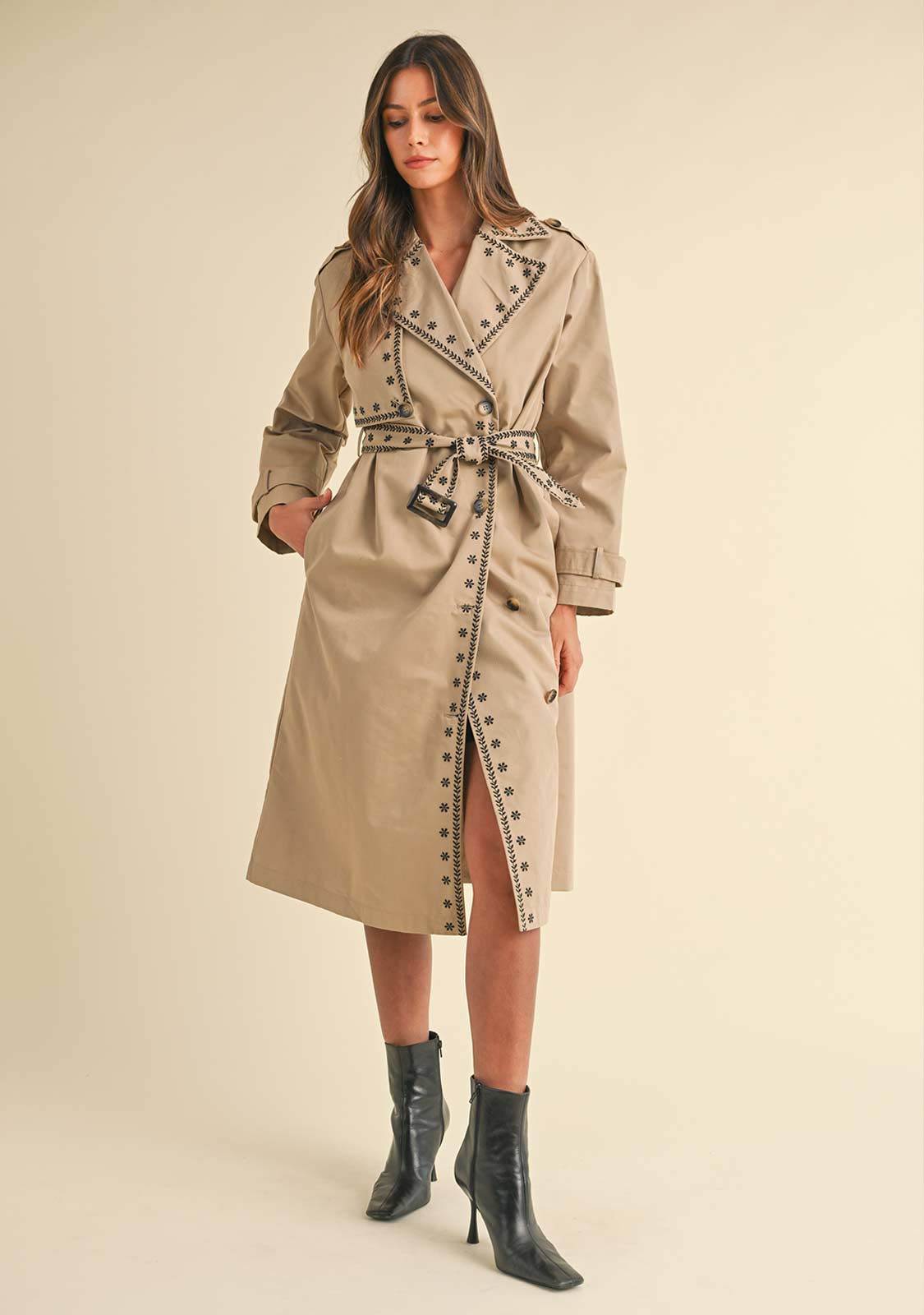 Double Breasted Embroidered Trench Coat