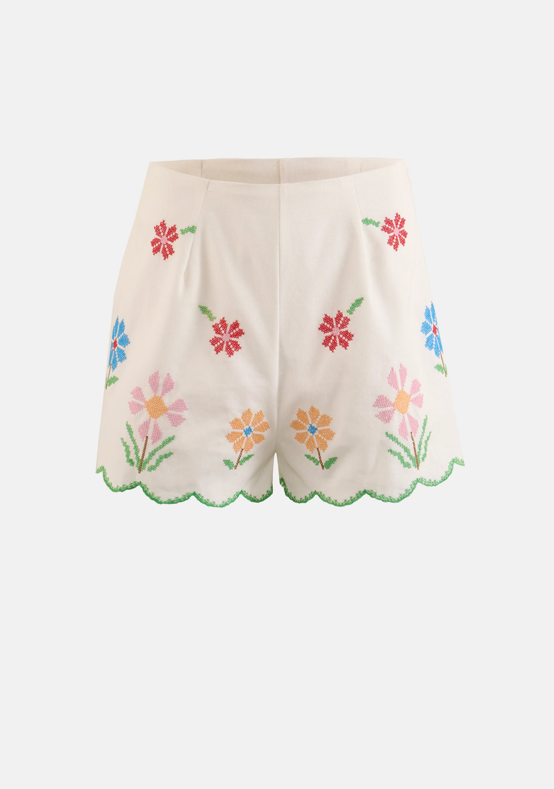 Embroidered Scallop Shorts